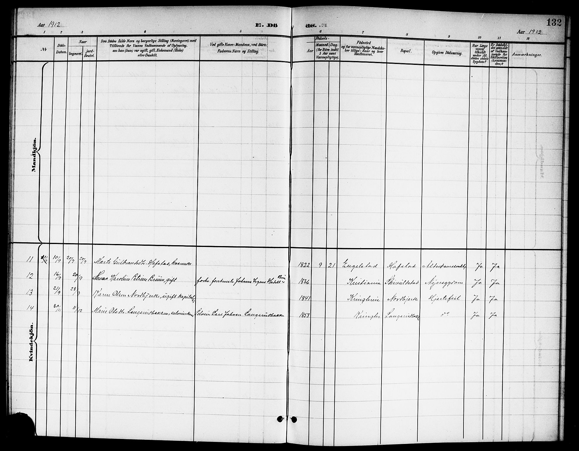 Nannestad prestekontor Kirkebøker, AV/SAO-A-10414a/G/Ga/L0002: Klokkerbok nr. I 2, 1901-1913, s. 132