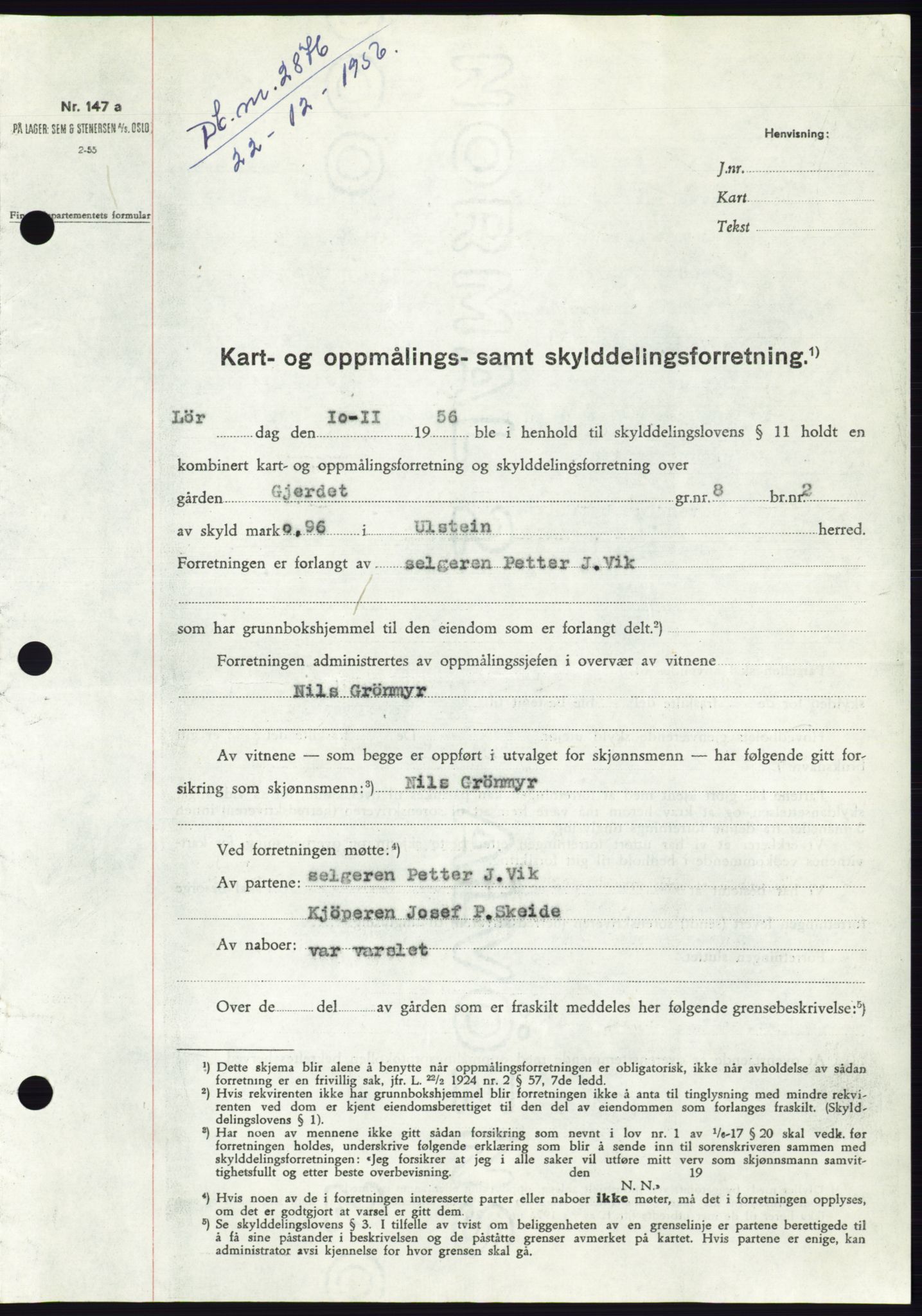 Søre Sunnmøre sorenskriveri, SAT/A-4122/1/2/2C/L0105: Pantebok nr. 31A, 1956-1957, Dagboknr: 2876/1956