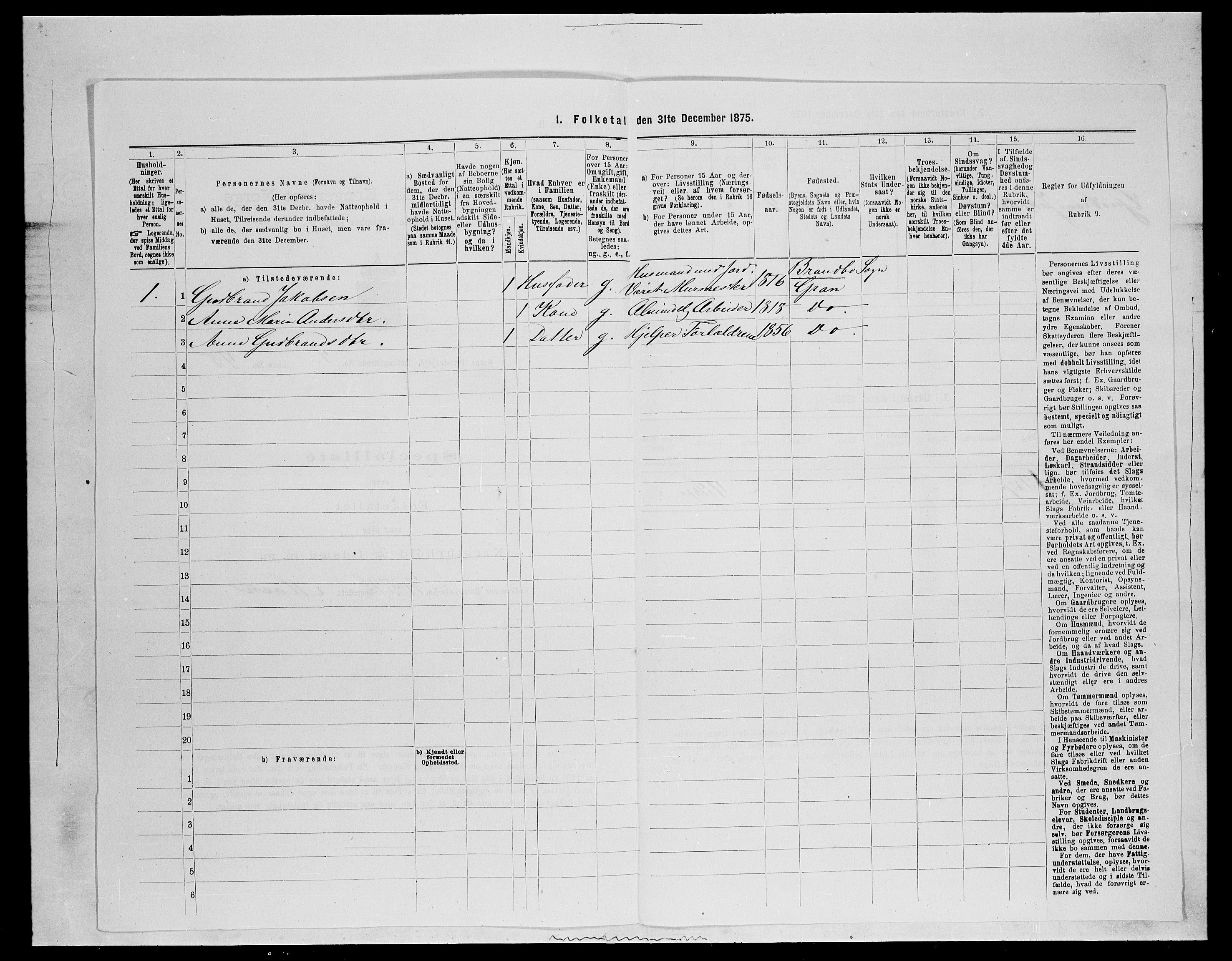 SAH, Folketelling 1875 for 0534P Gran prestegjeld, 1875, s. 639