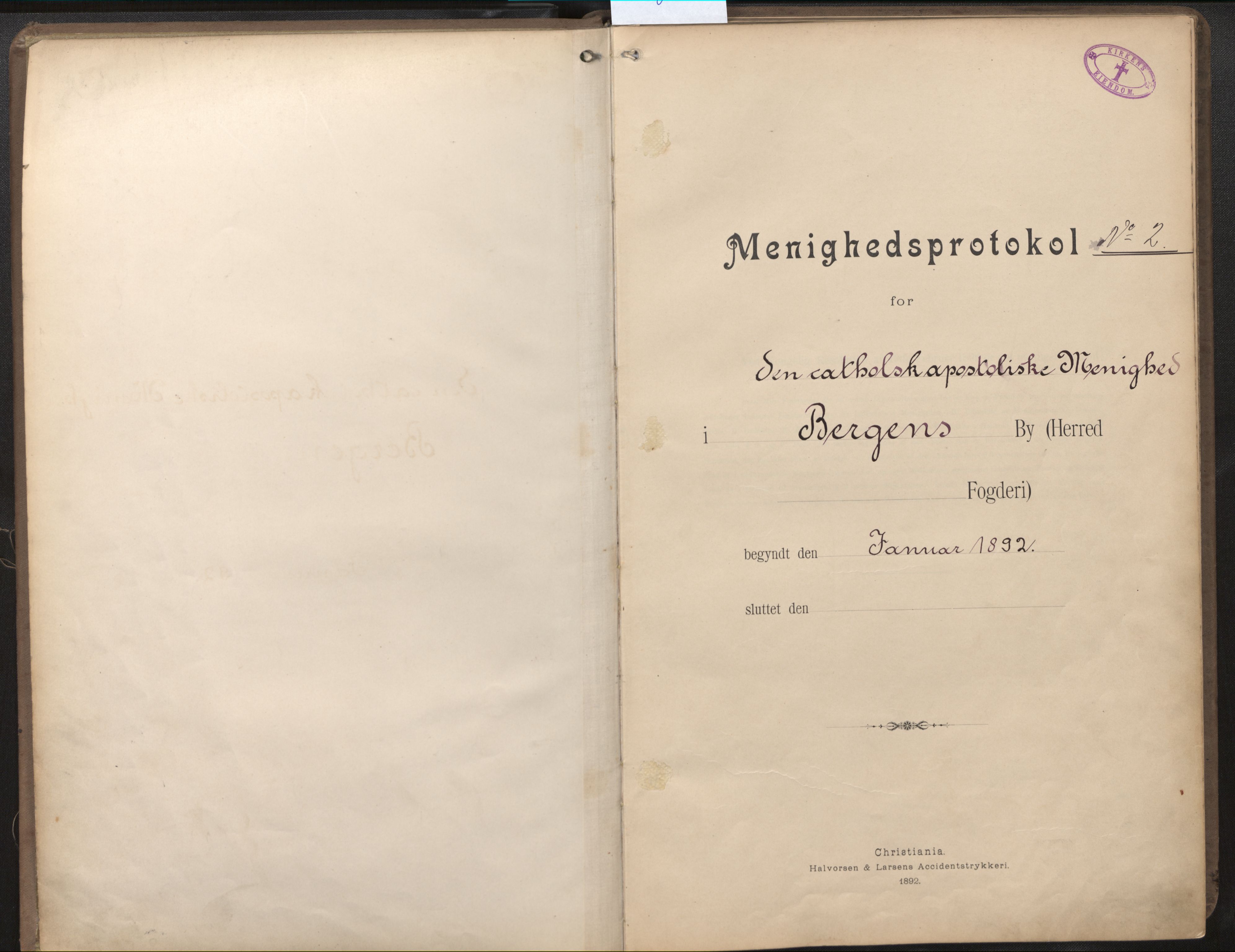 Den katolsk-apostoliske menighet, SAB/SAB/PA-0331/F/L0001: Dissenterprotokoll nr. 1, 1892-1946