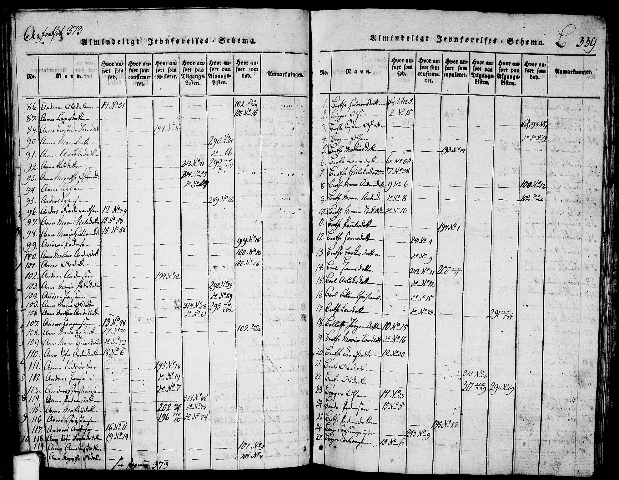 Skjeberg prestekontor Kirkebøker, AV/SAO-A-10923/G/Ga/L0001: Klokkerbok nr. I 1, 1815-1830, s. 339