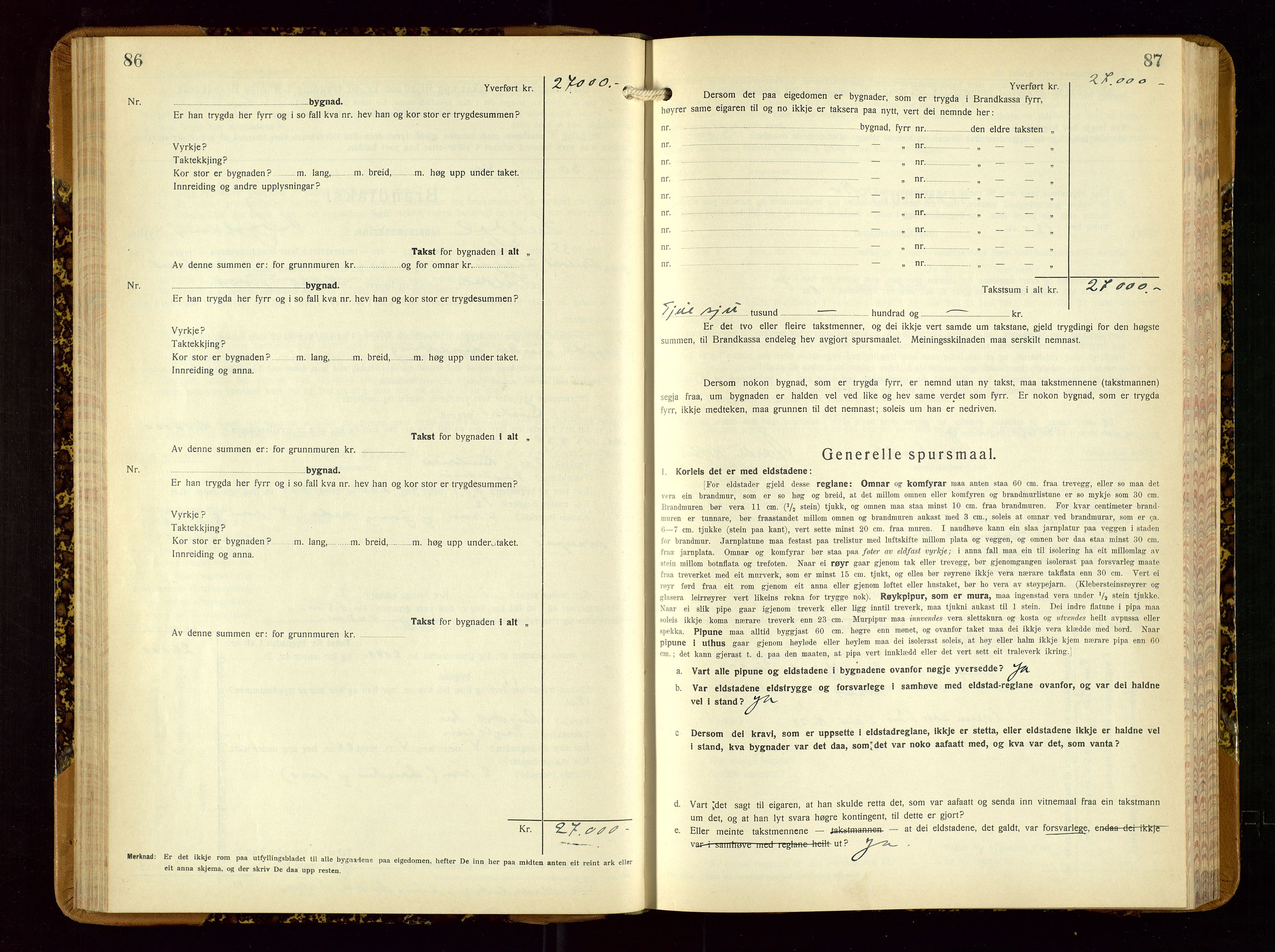 Suldal lensmannskontor, AV/SAST-A-100419/Gob/L0003: Branntakstprotokoll, 1924-1955, s. 86-87