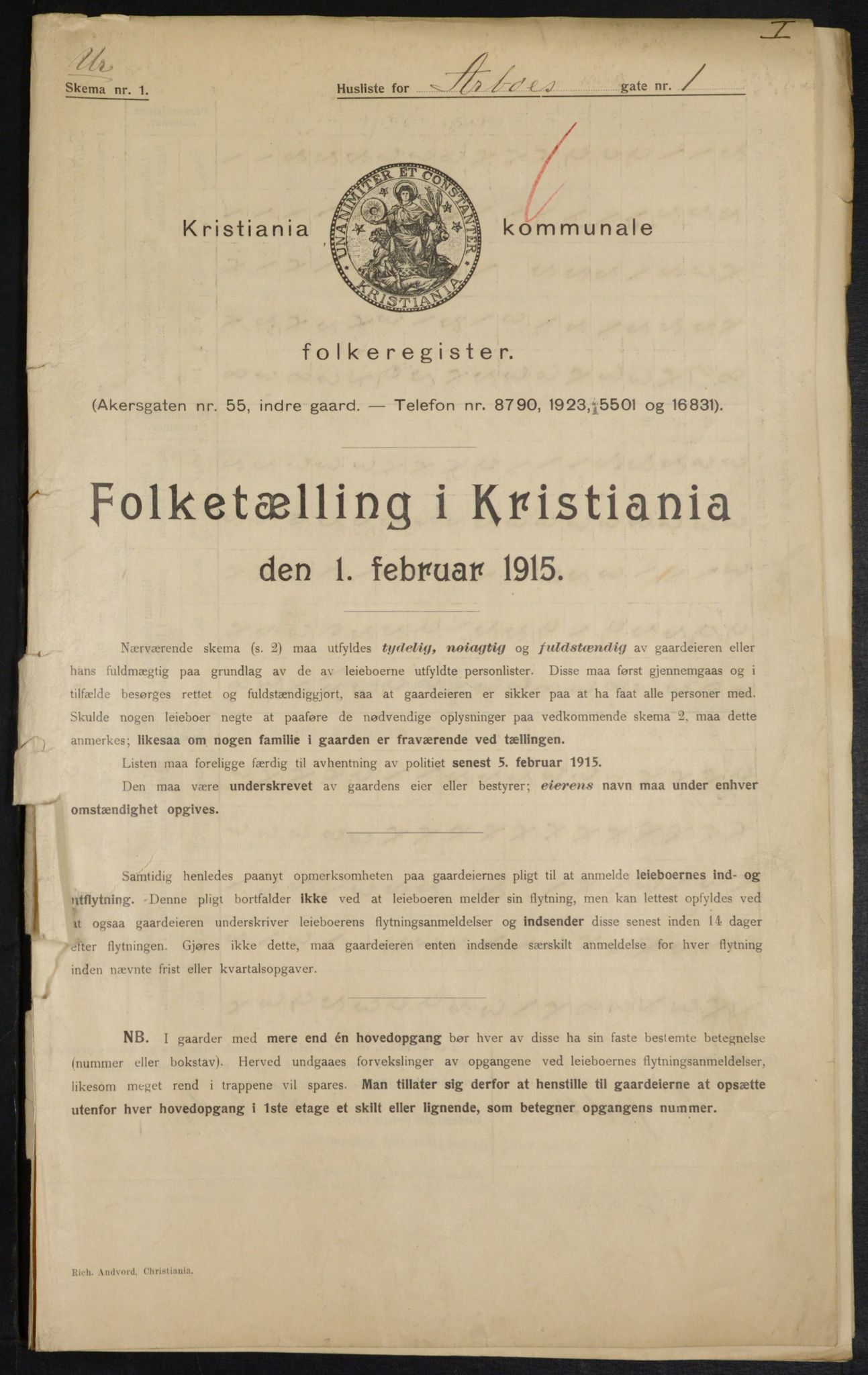 OBA, Kommunal folketelling 1.2.1915 for Kristiania, 1915, s. 1653
