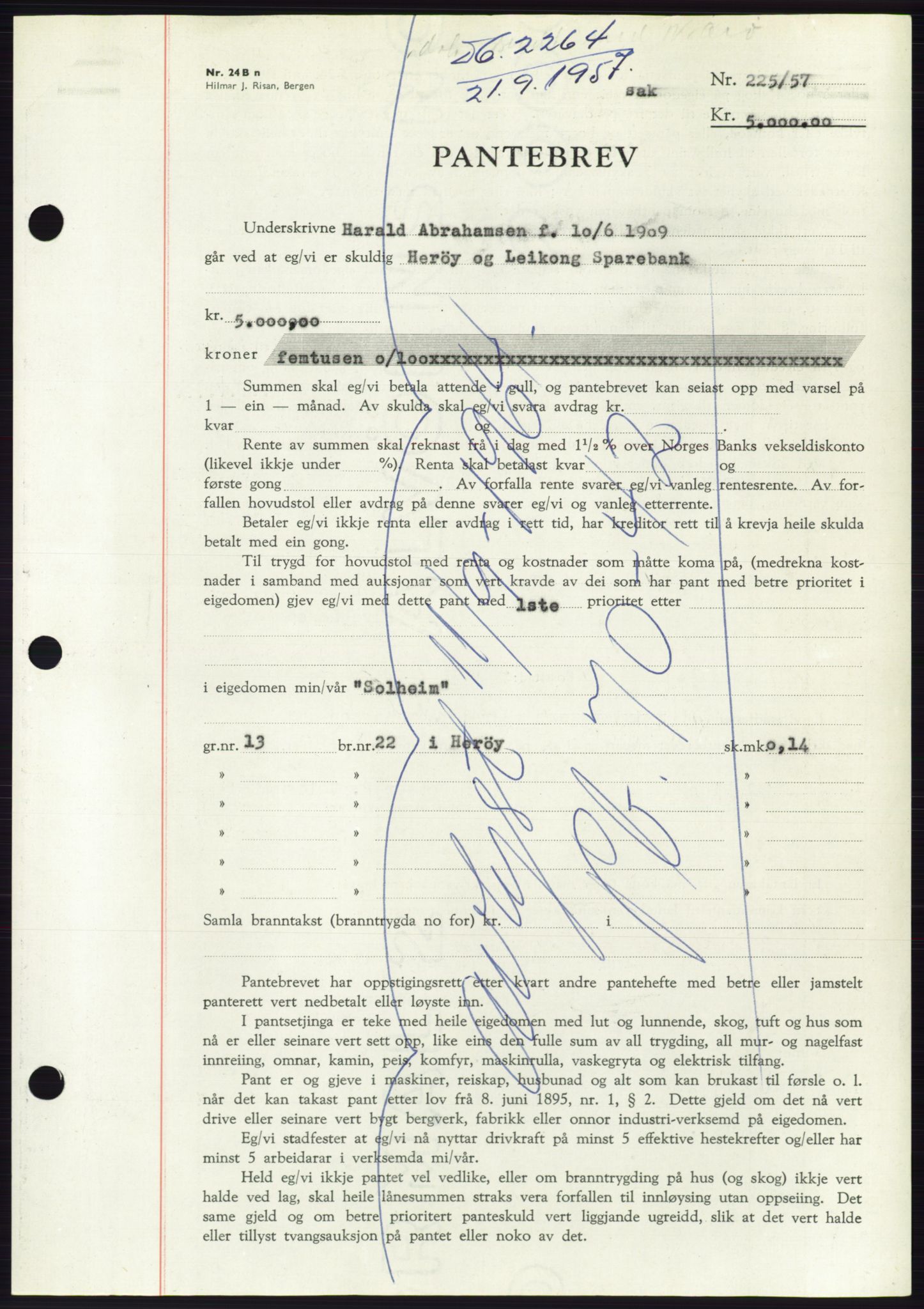 Søre Sunnmøre sorenskriveri, AV/SAT-A-4122/1/2/2C/L0130: Pantebok nr. 18B, 1957-1958, Dagboknr: 2264/1957