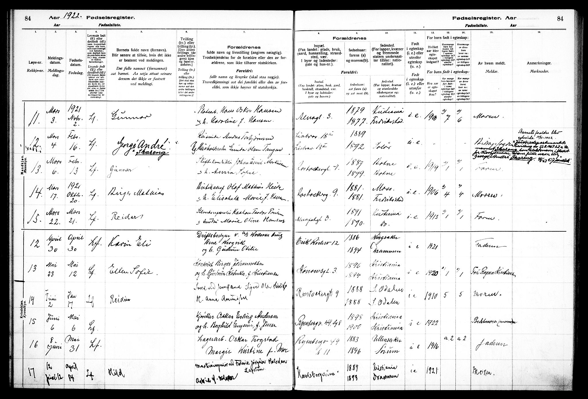 Gamlebyen prestekontor Kirkebøker, AV/SAO-A-10884/J/Ja/L0001: Fødselsregister nr. 1, 1916-1936, s. 84