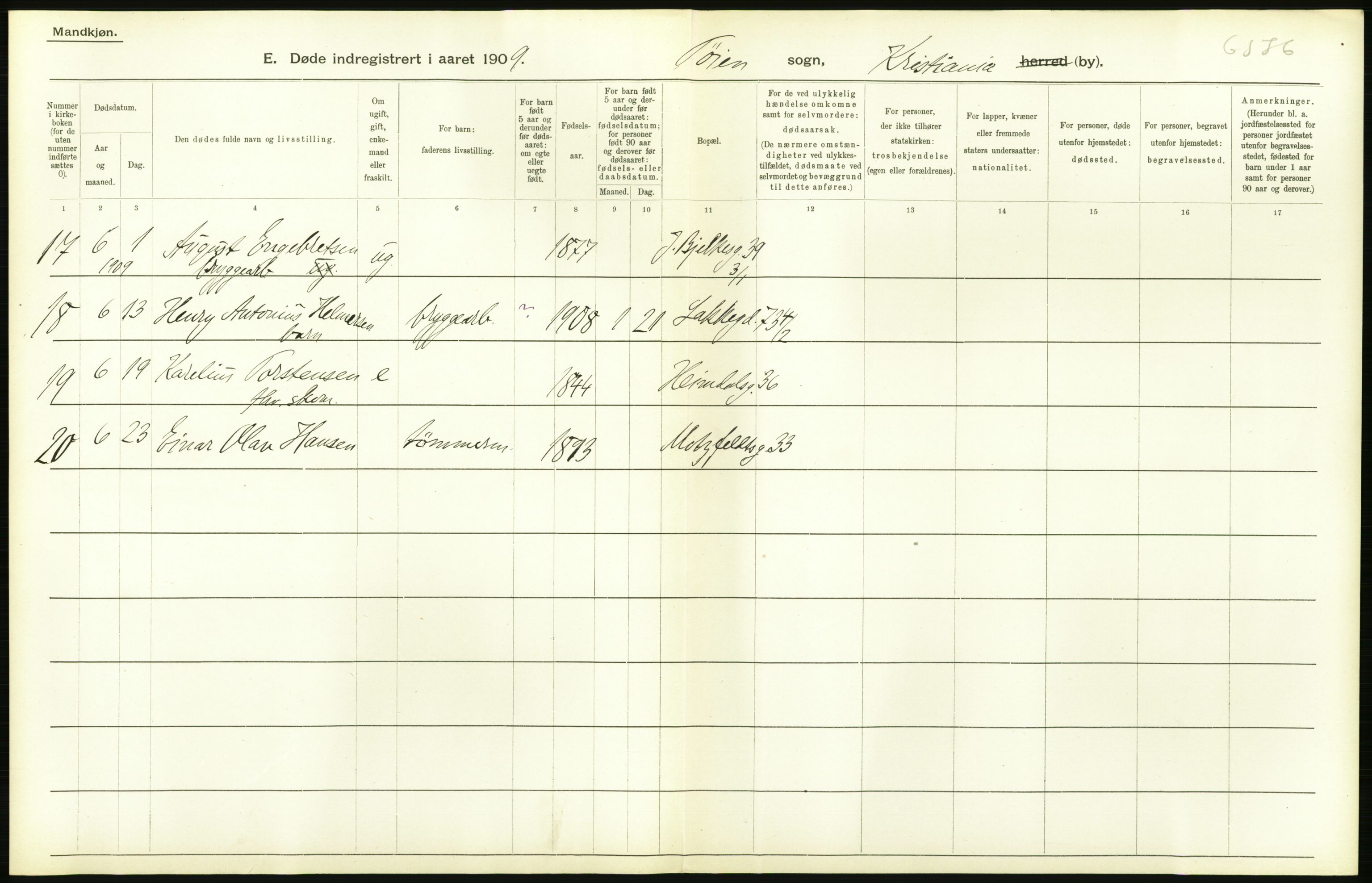 Statistisk sentralbyrå, Sosiodemografiske emner, Befolkning, AV/RA-S-2228/D/Df/Dfa/Dfag/L0010: Kristiania: Døde, dødfødte., 1909, s. 132