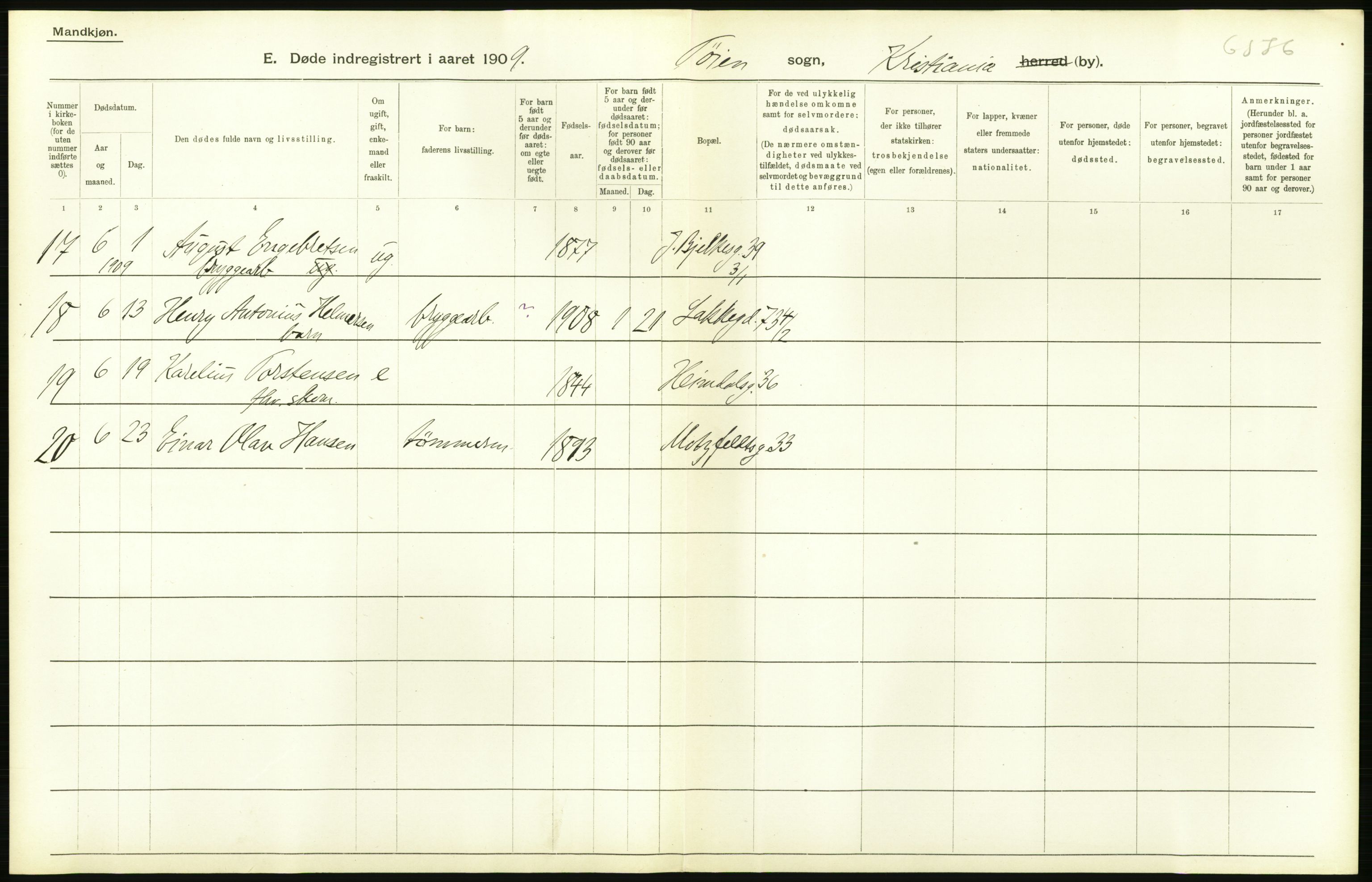 Statistisk sentralbyrå, Sosiodemografiske emner, Befolkning, RA/S-2228/D/Df/Dfa/Dfag/L0010: Kristiania: Døde, dødfødte., 1909, s. 132