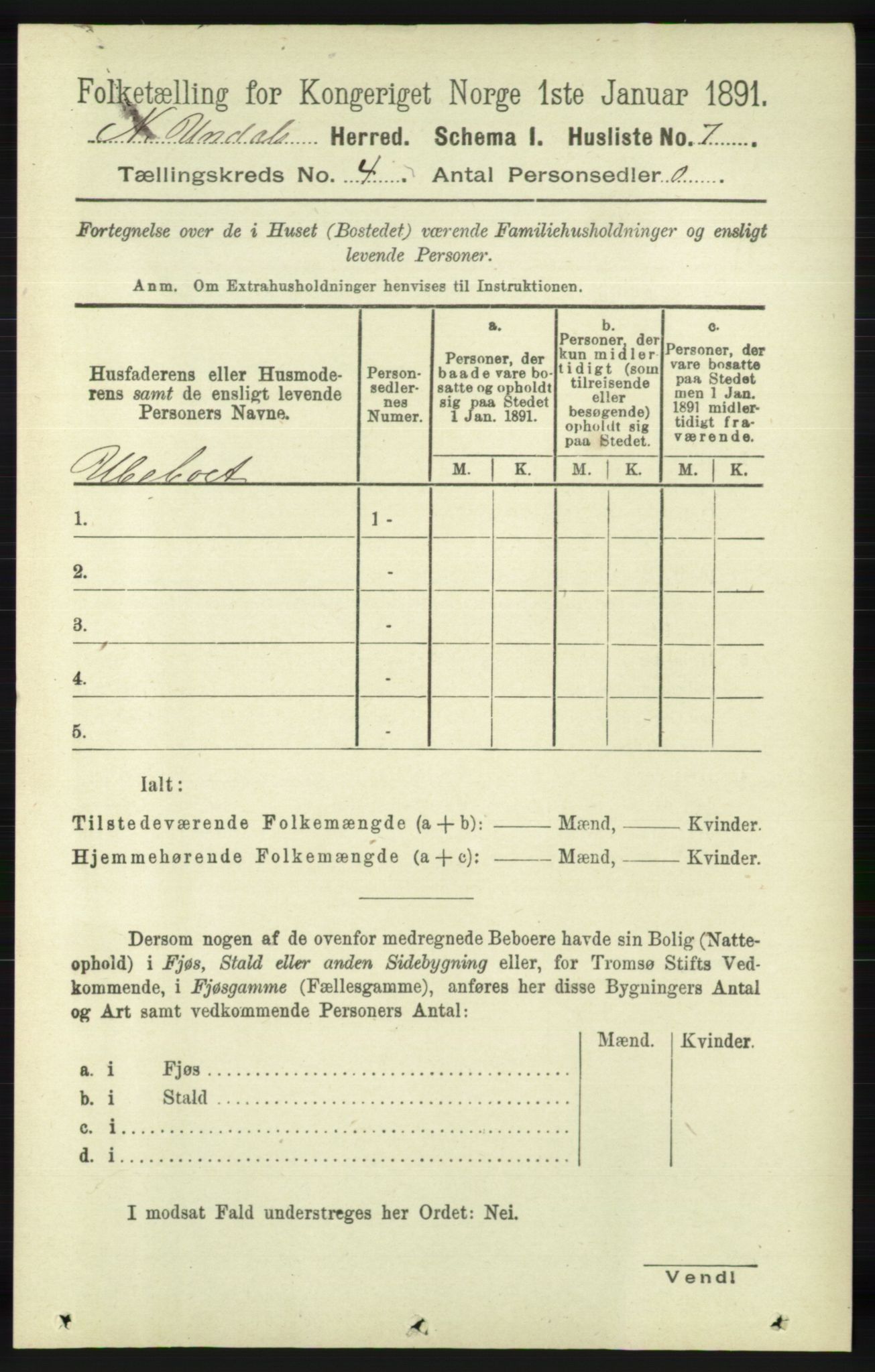 RA, Folketelling 1891 for 1028 Nord-Audnedal herred, 1891, s. 1086