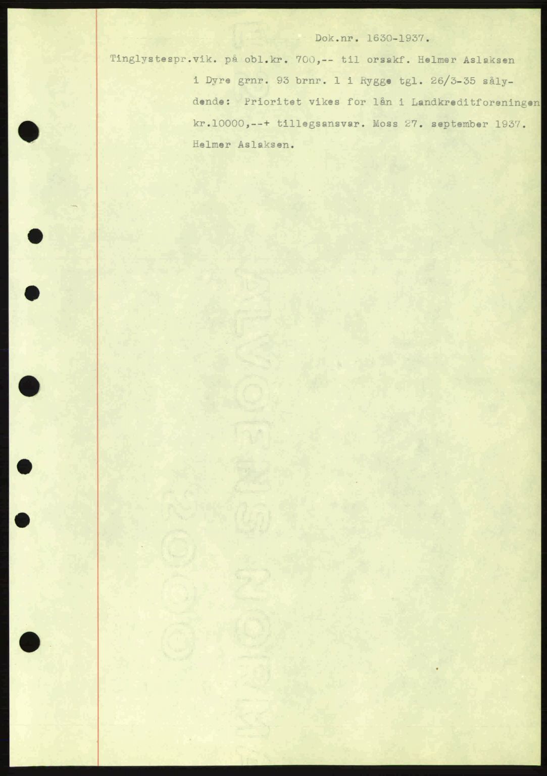 Moss sorenskriveri, SAO/A-10168: Pantebok nr. B4, 1937-1938, Dagboknr: 1630/1937