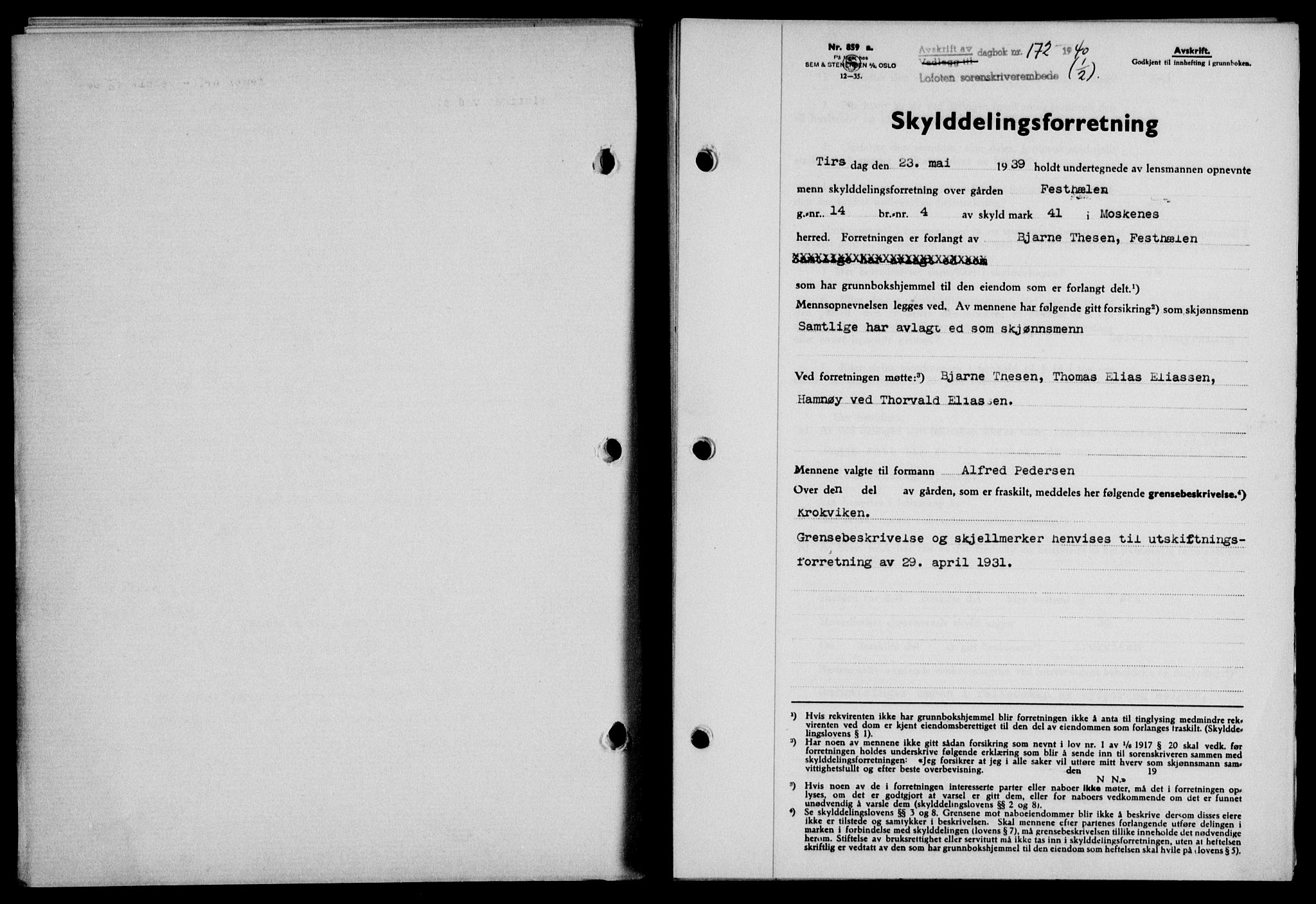 Lofoten sorenskriveri, SAT/A-0017/1/2/2C/L0007a: Pantebok nr. 7a, 1939-1940, Dagboknr: 172/1940
