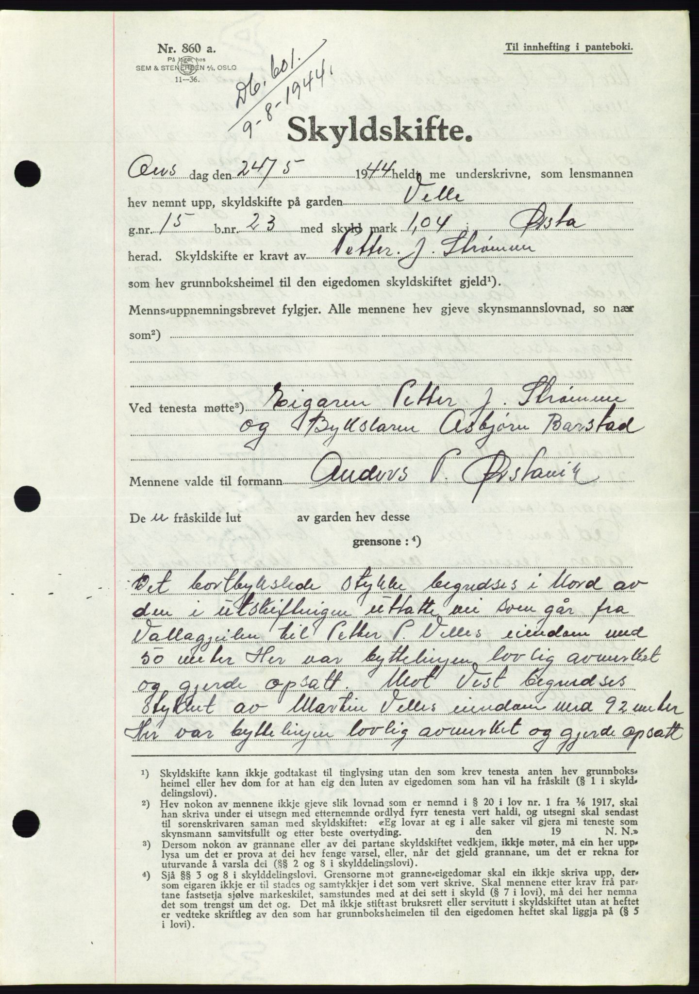 Søre Sunnmøre sorenskriveri, AV/SAT-A-4122/1/2/2C/L0076: Pantebok nr. 2A, 1943-1944, Dagboknr: 601/1944