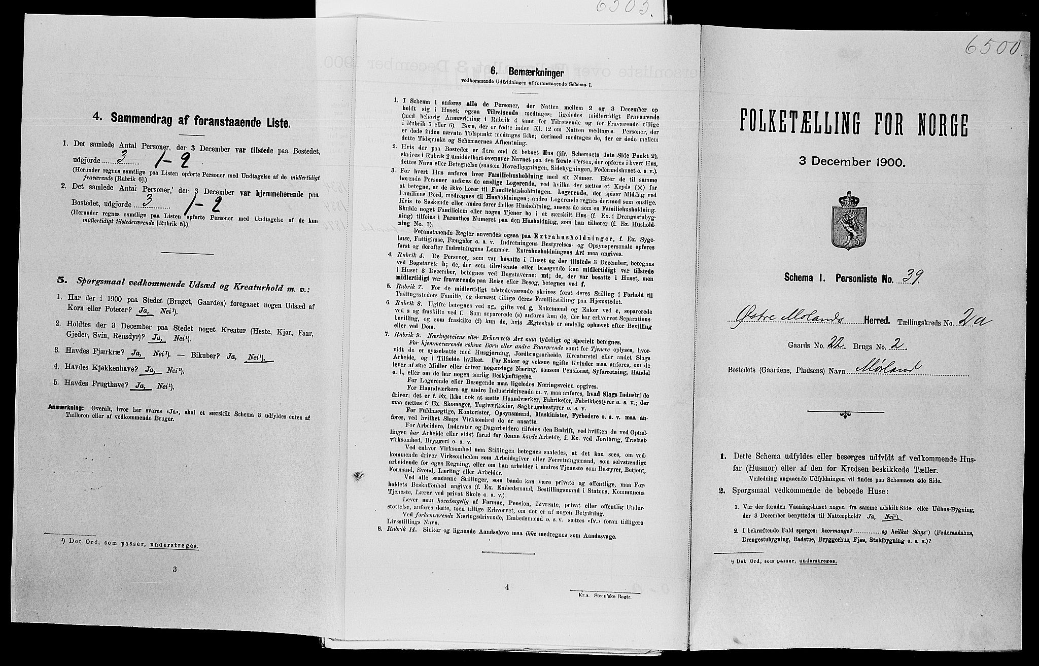 SAK, Folketelling 1900 for 0918 Austre Moland herred, 1900, s. 284