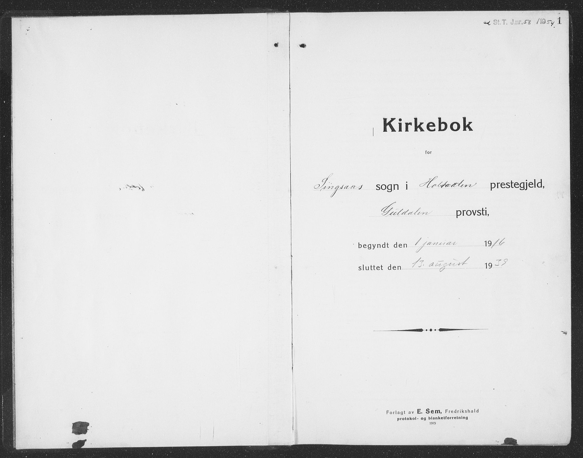 Ministerialprotokoller, klokkerbøker og fødselsregistre - Sør-Trøndelag, AV/SAT-A-1456/688/L1030: Klokkerbok nr. 688C05, 1916-1939, s. 1
