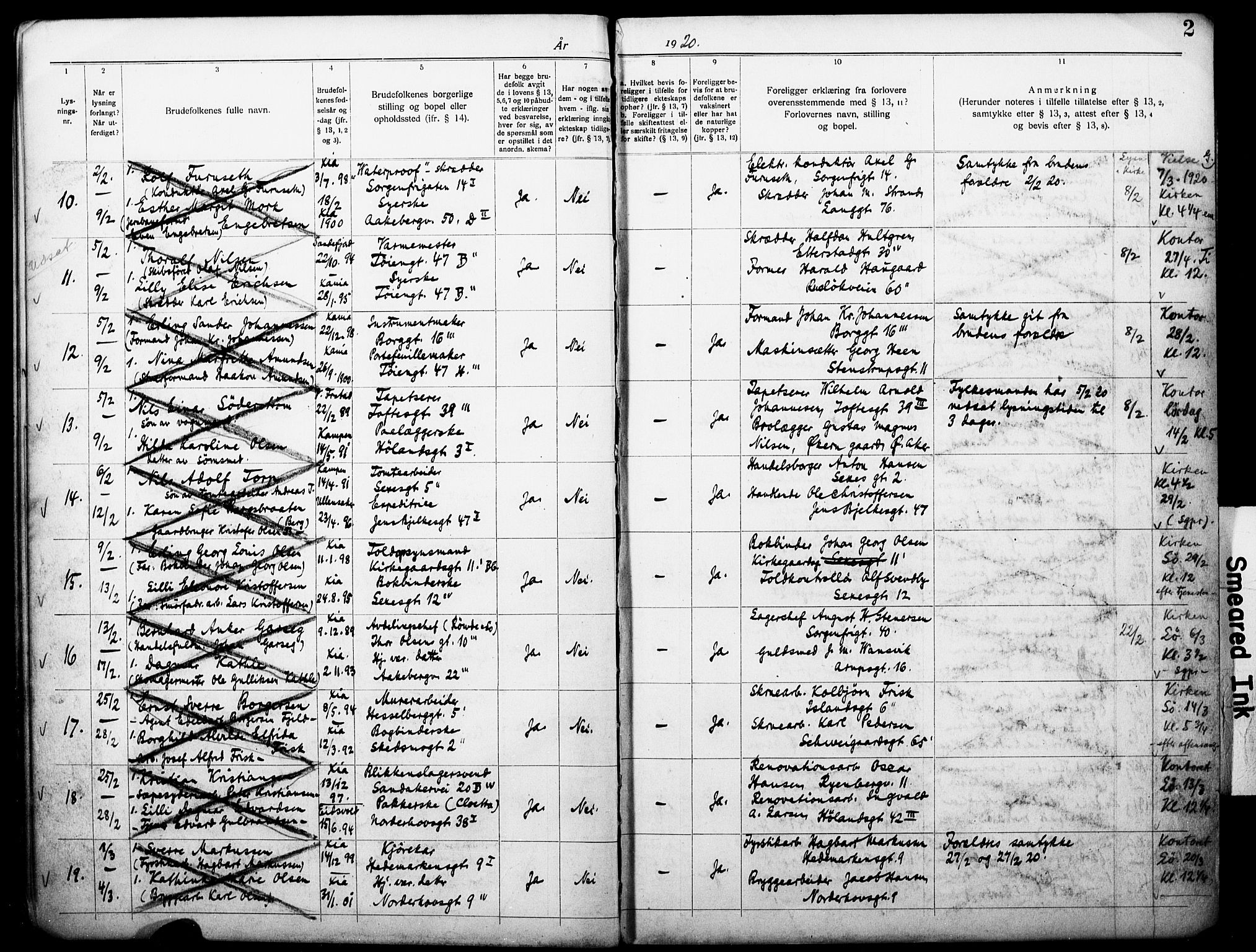 Kampen prestekontor Kirkebøker, AV/SAO-A-10853/H/Ha/L0005: Lysningsprotokoll nr. 5, 1920-1927, s. 2