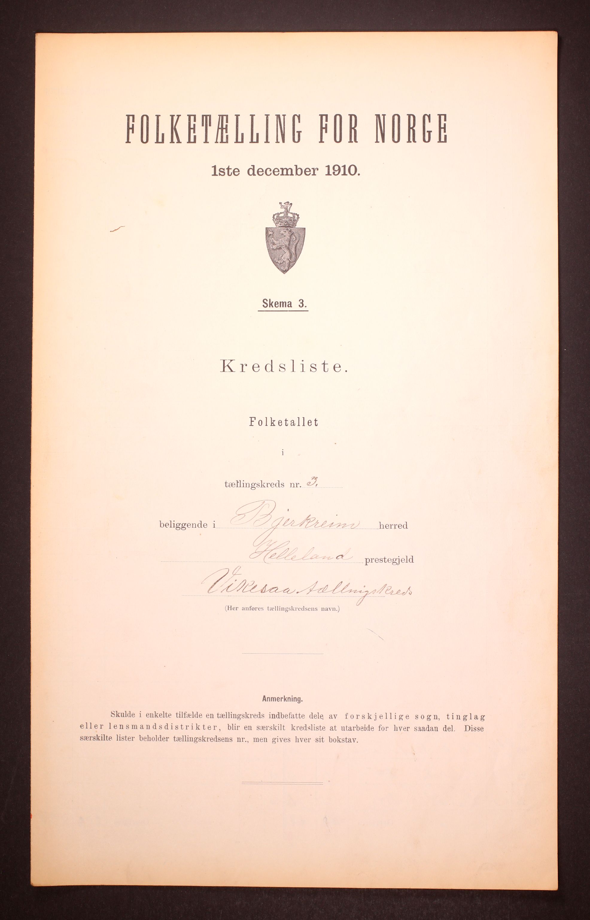 RA, Folketelling 1910 for 1114 Bjerkreim herred, 1910, s. 9