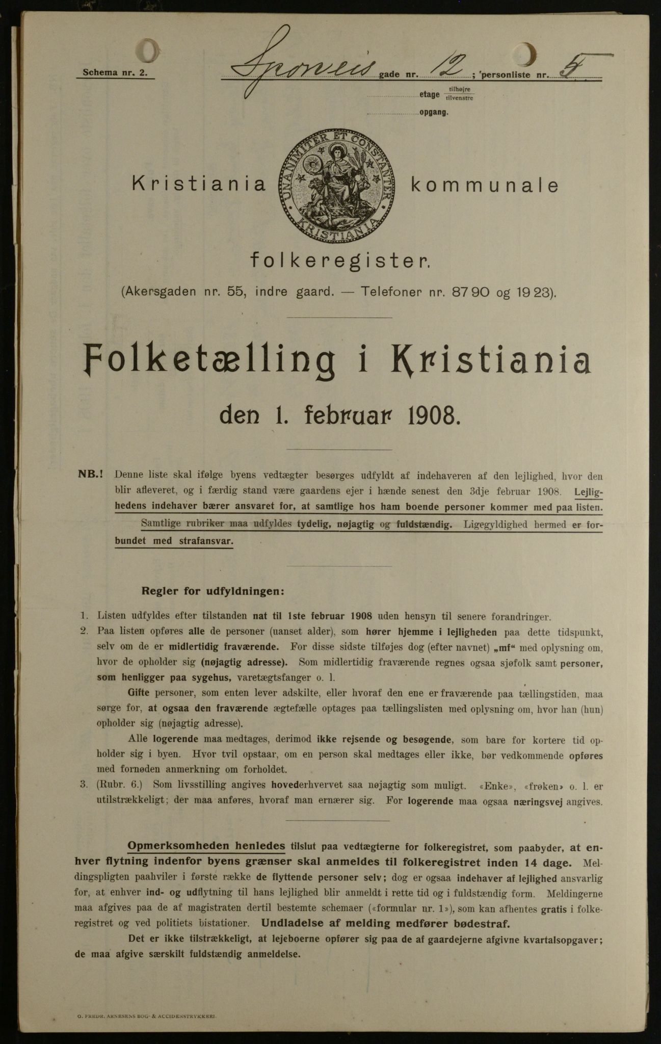 OBA, Kommunal folketelling 1.2.1908 for Kristiania kjøpstad, 1908, s. 90427