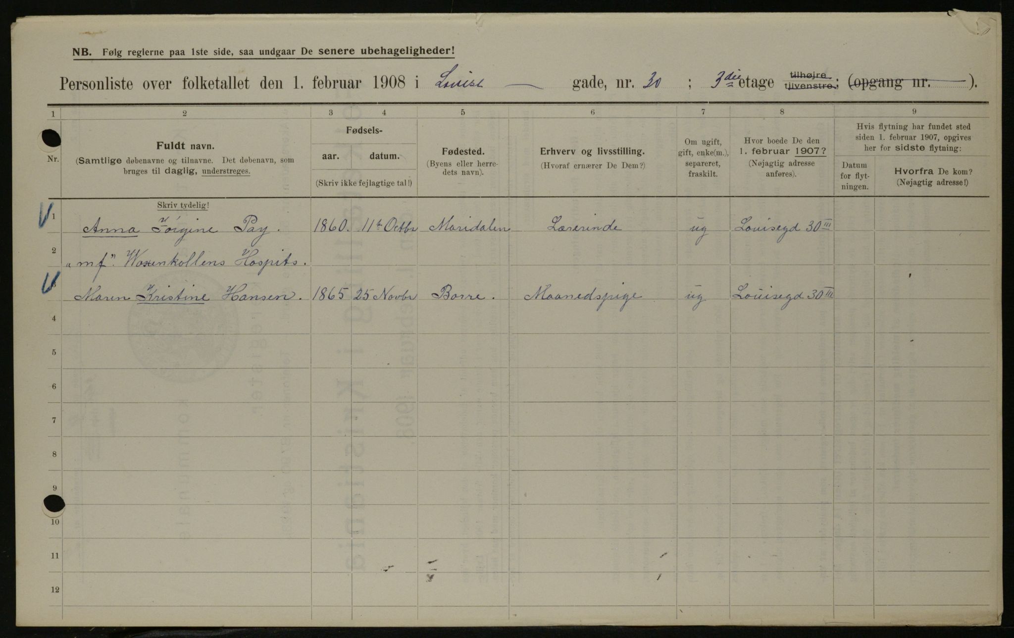 OBA, Kommunal folketelling 1.2.1908 for Kristiania kjøpstad, 1908, s. 52321