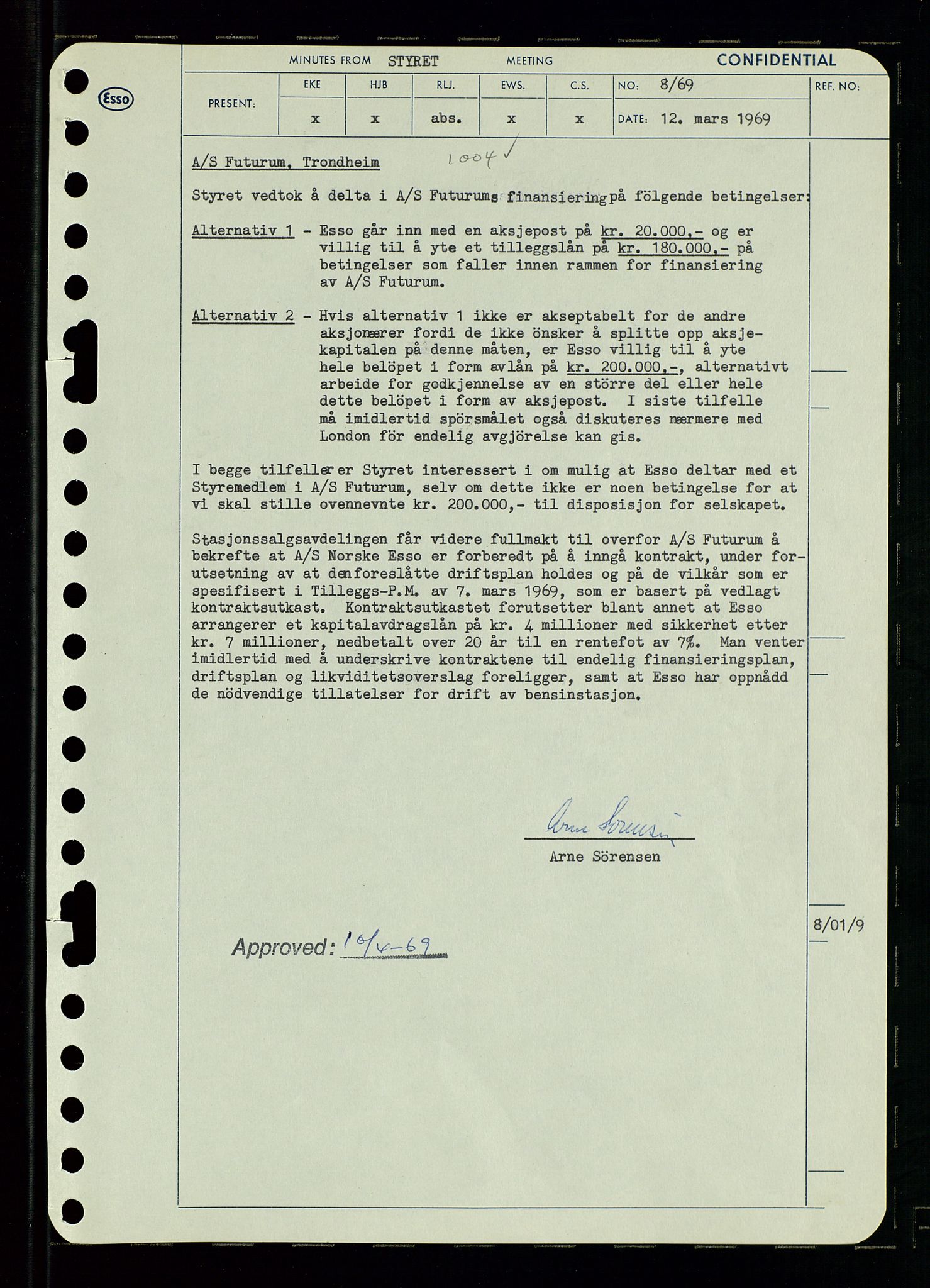 Pa 0982 - Esso Norge A/S, AV/SAST-A-100448/A/Aa/L0003/0001: Den administrerende direksjon Board minutes (styrereferater) og Bedriftforsamlingsprotokoll / Den administrerende direksjon Board minutes (styrereferater), 1969, s. 9