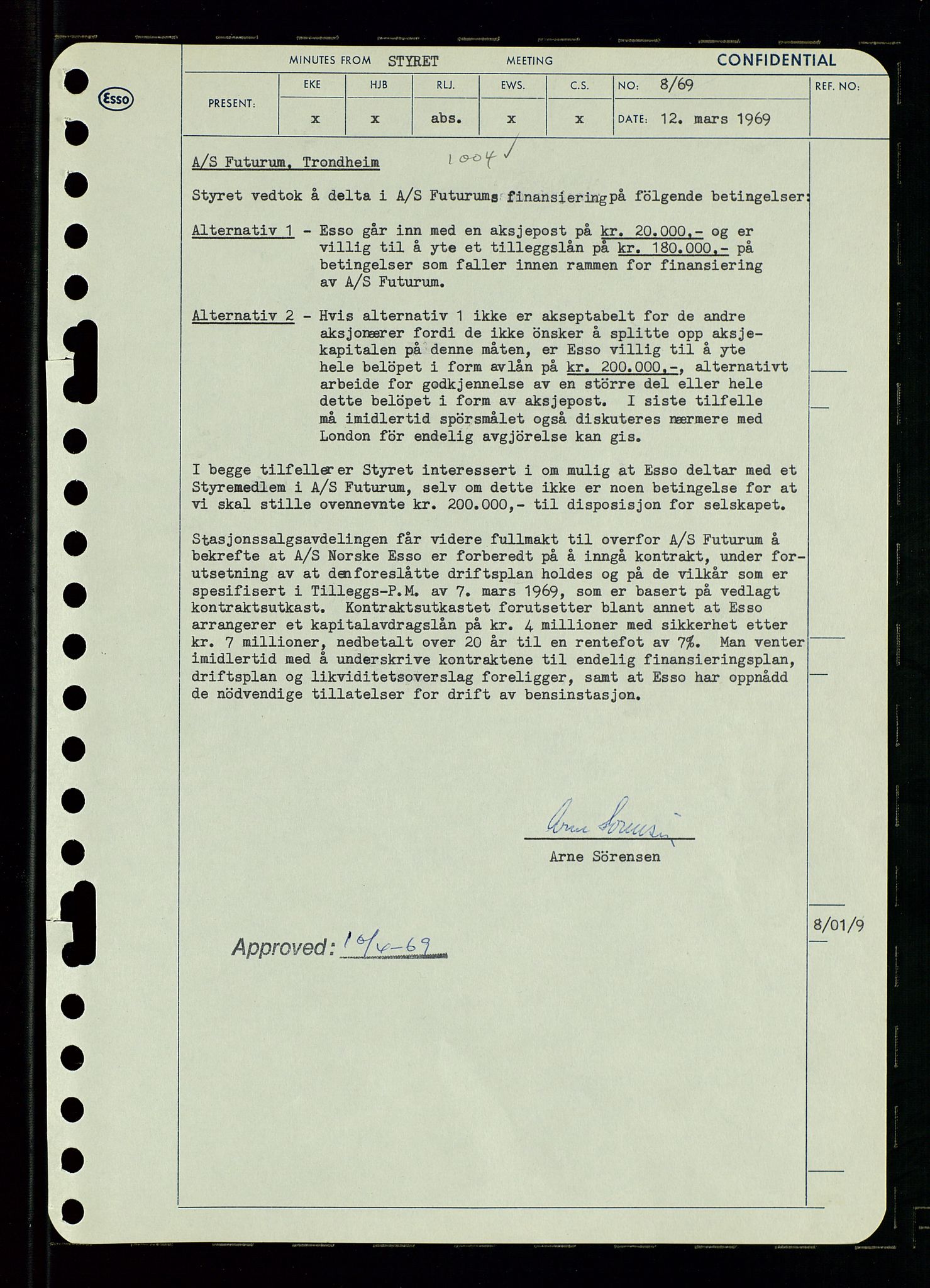 Pa 0982 - Esso Norge A/S, SAST/A-100448/A/Aa/L0003/0001: Den administrerende direksjon Board minutes (styrereferater) og Bedriftforsamlingsprotokoll / Den administrerende direksjon Board minutes (styrereferater), 1969, s. 9