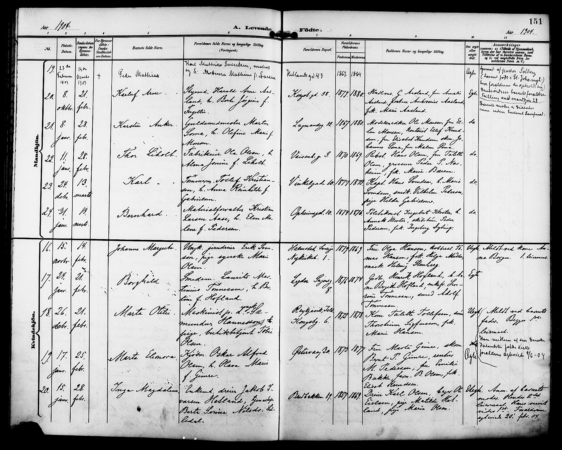 St. Petri sokneprestkontor, AV/SAST-A-101813/001/30/30BB/L0008: Klokkerbok nr. B 8, 1897-1905, s. 151