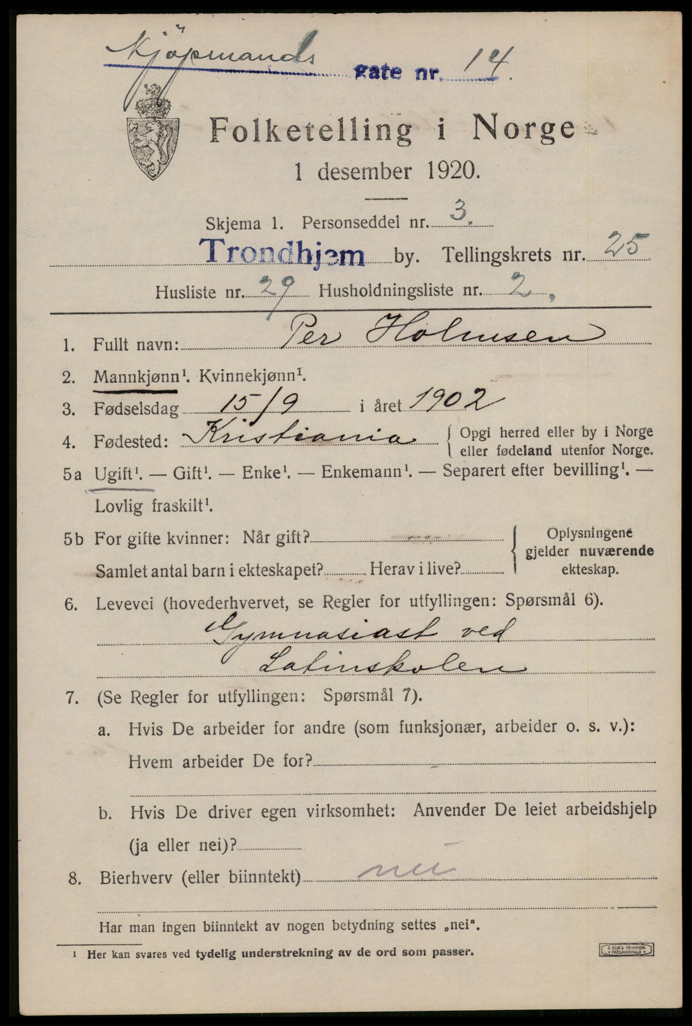 SAT, Folketelling 1920 for 1601 Trondheim kjøpstad, 1920, s. 65958