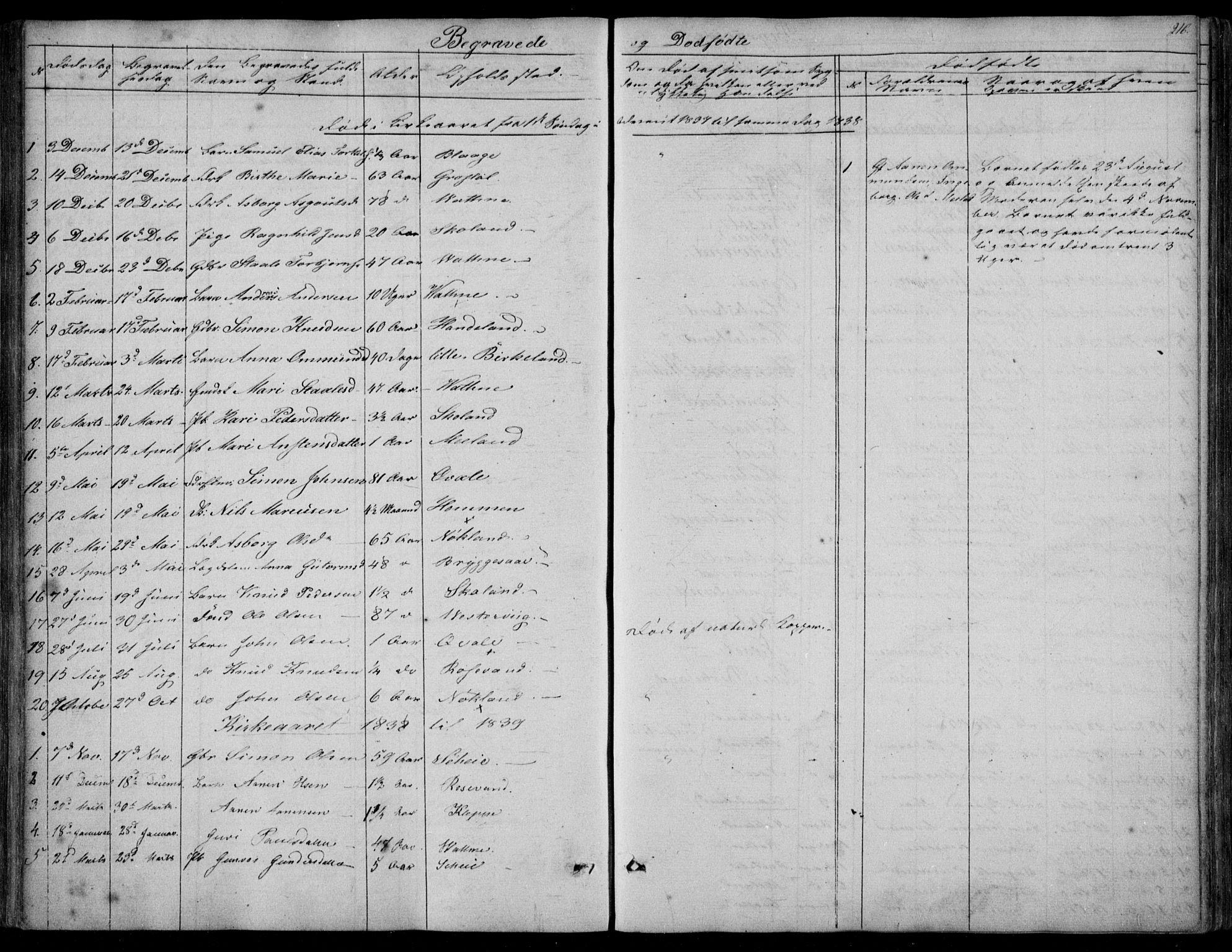 Hægebostad sokneprestkontor, SAK/1111-0024/F/Fa/Fab/L0002: Ministerialbok nr. A 2, 1836-1872, s. 216