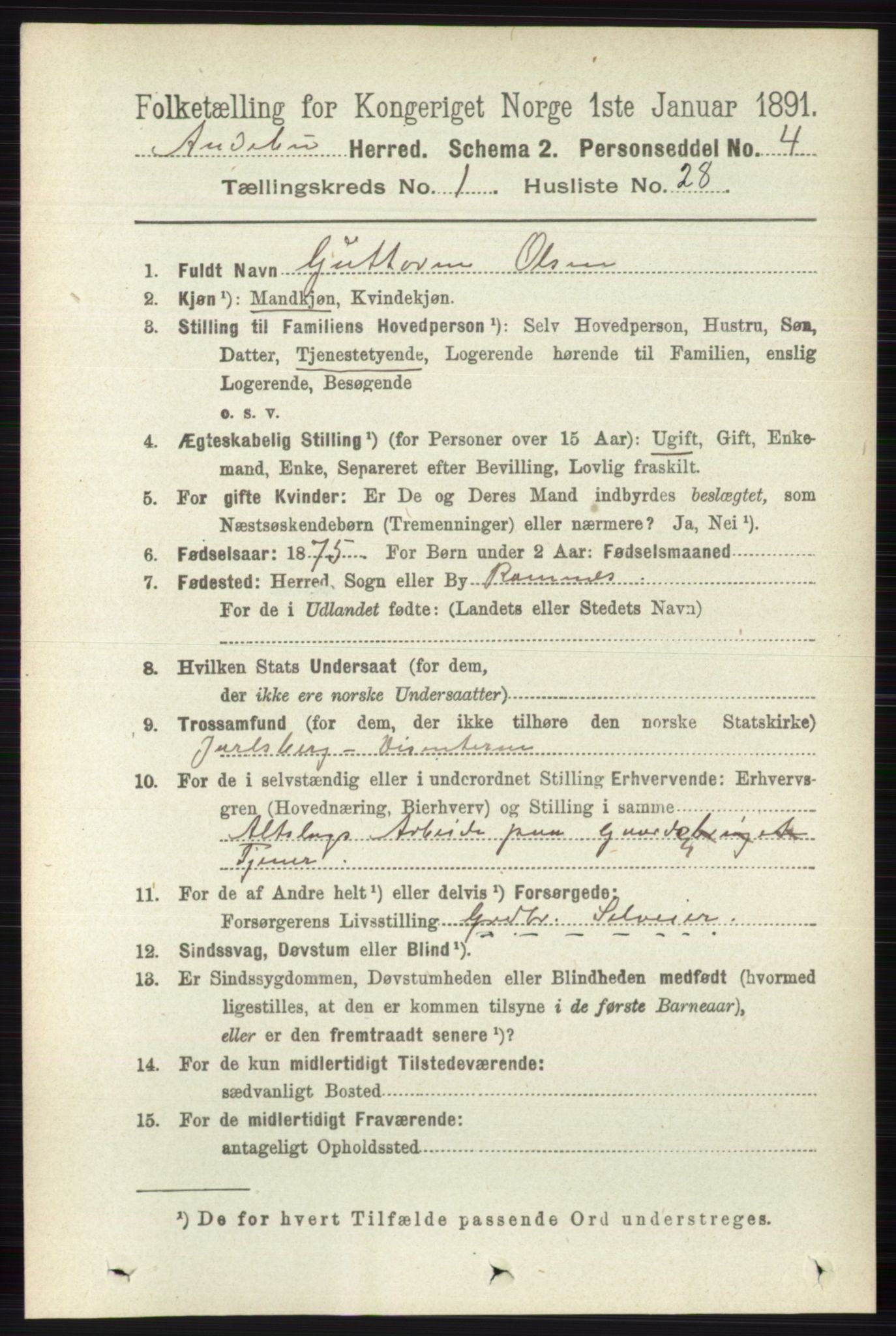 RA, Folketelling 1891 for 0719 Andebu herred, 1891, s. 305