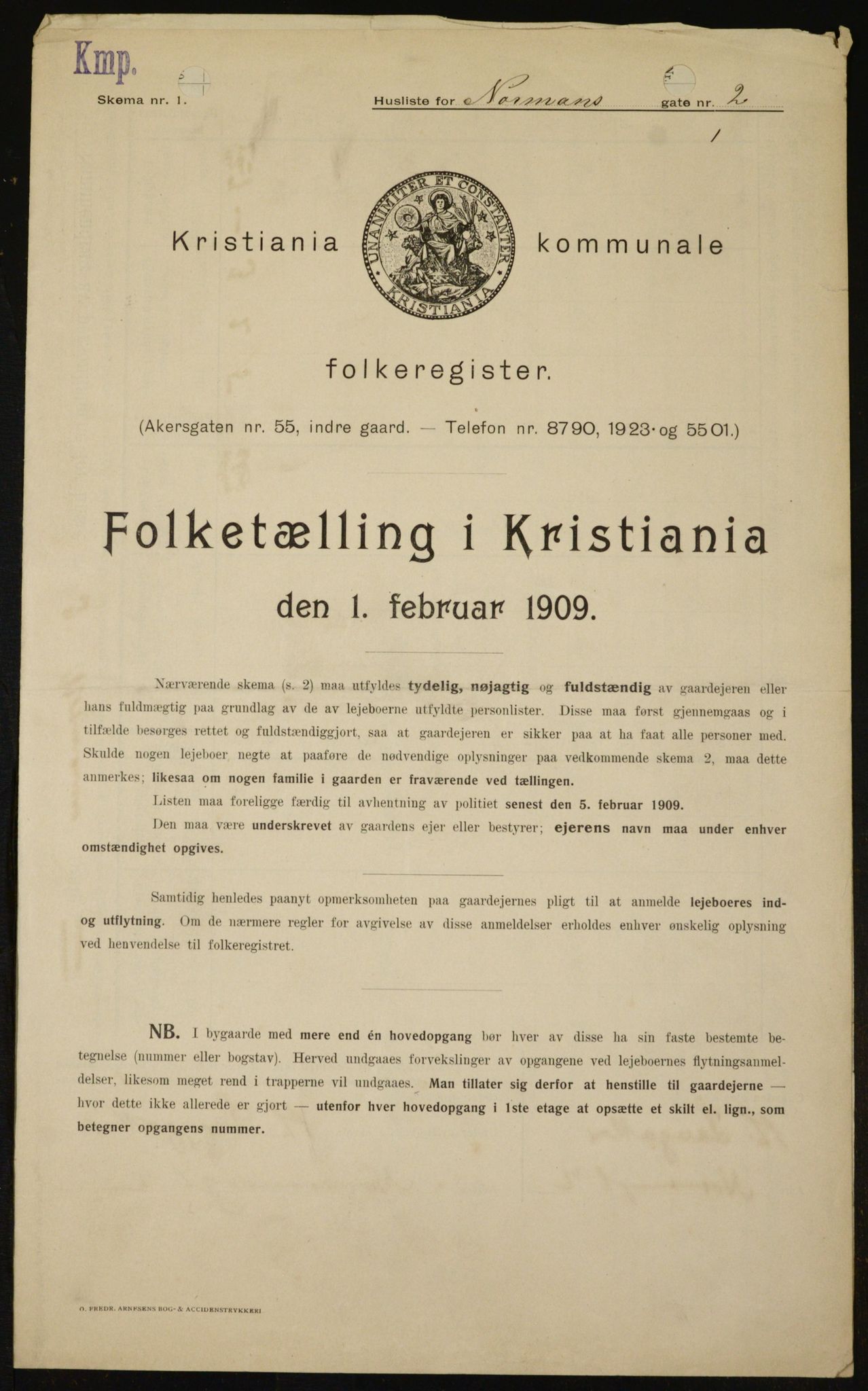OBA, Kommunal folketelling 1.2.1909 for Kristiania kjøpstad, 1909, s. 66164