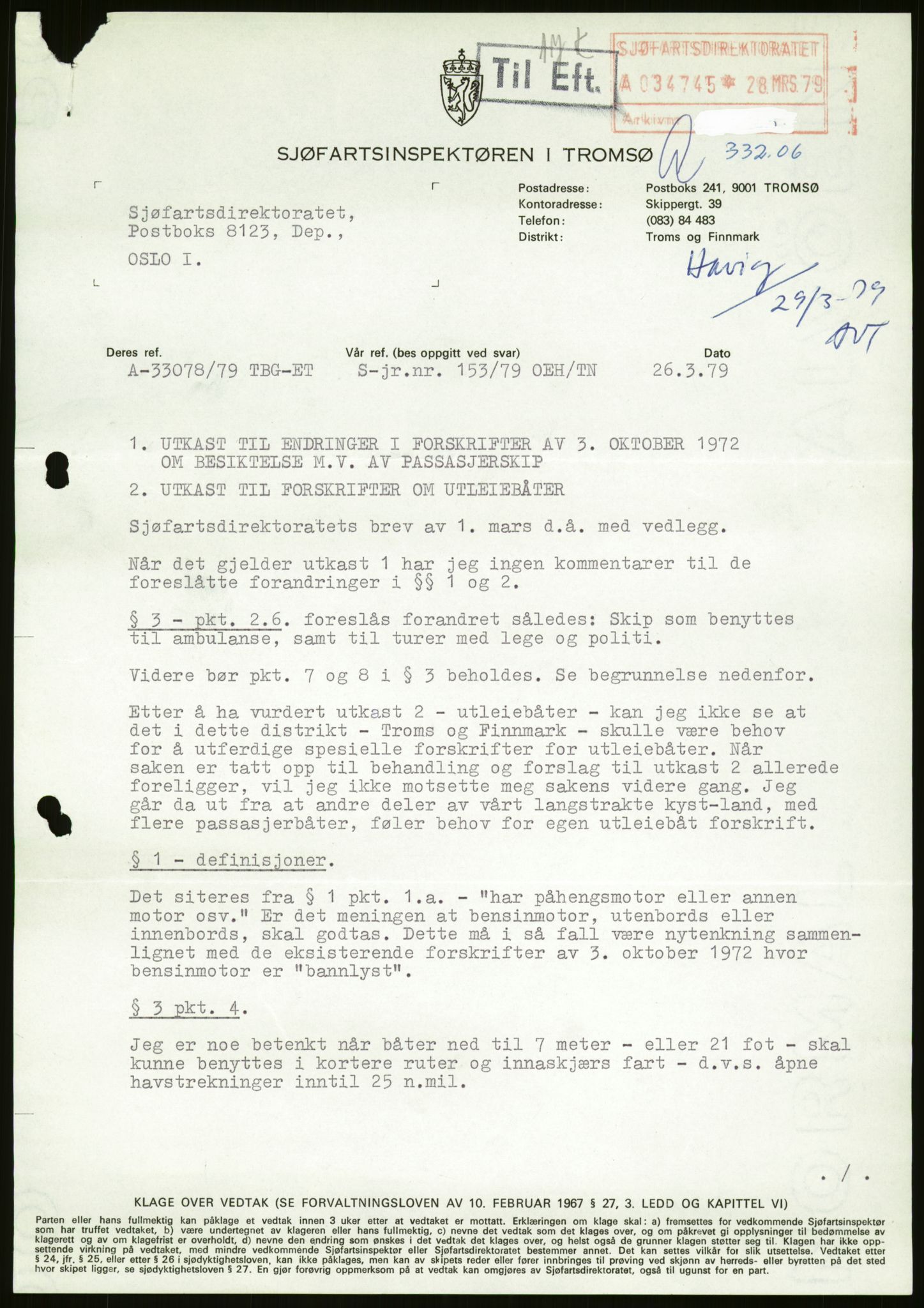 Sjøfartsdirektoratet med forløpere, generelt arkiv, AV/RA-S-1407/D/Du/Duc/L0642/0001: Skipskontrollen - Forskrifter / Forskrift om utleiebåter (2 mapper), 1978-1987, s. 329