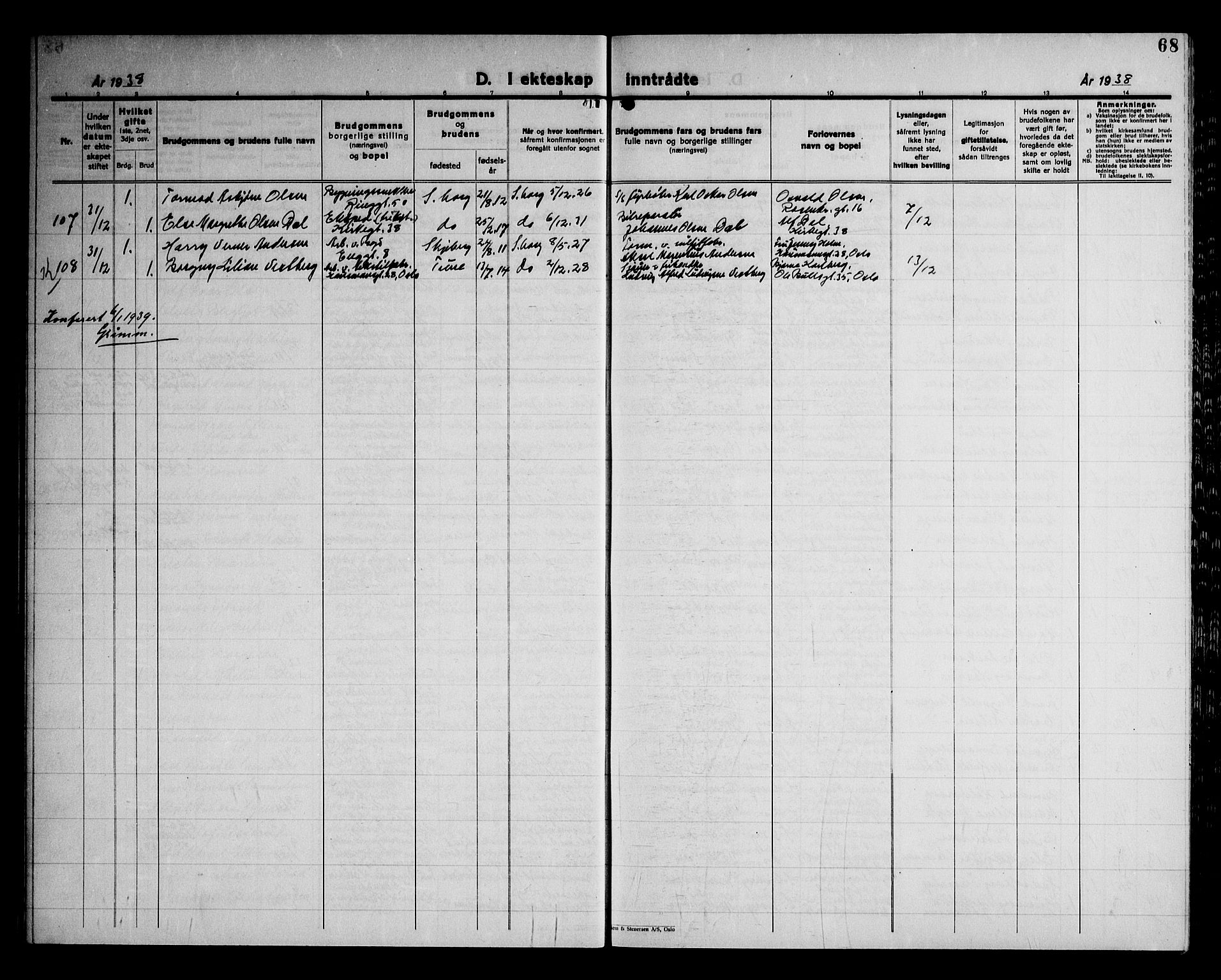 Sarpsborg prestekontor Kirkebøker, SAO/A-2006/G/Ga/L0004: Klokkerbok nr. 4, 1929-1949, s. 68