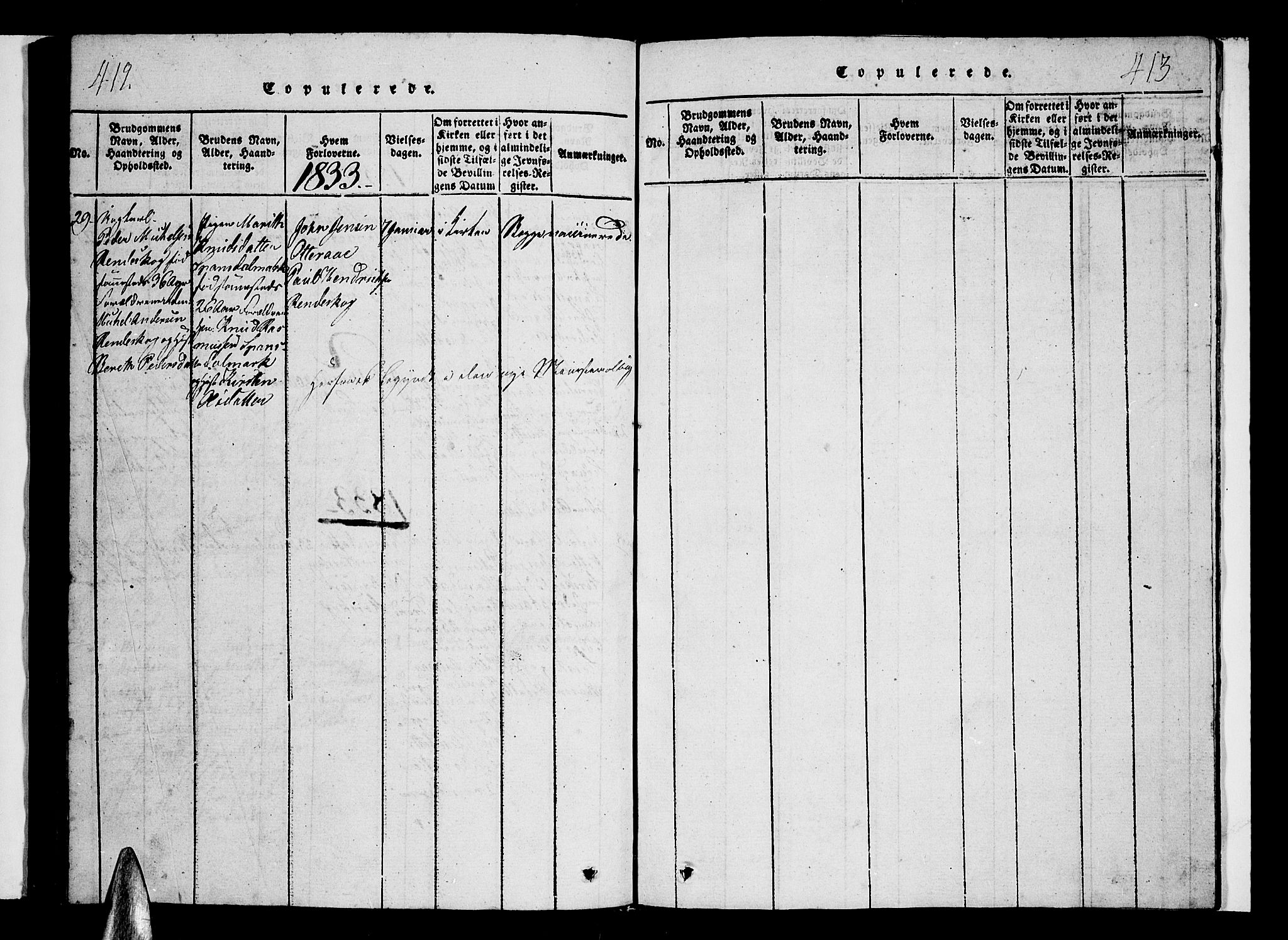 Ibestad sokneprestembete, SATØ/S-0077/H/Ha/Hab/L0002klokker: Klokkerbok nr. 2, 1821-1833, s. 412-413