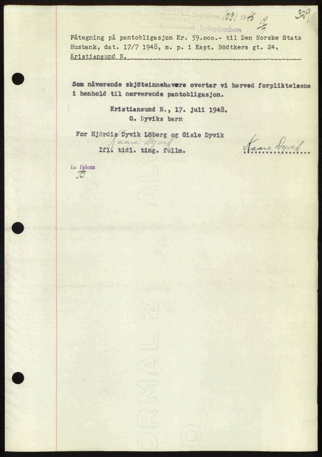 Kristiansund byfogd, AV/SAT-A-4587/A/27: Pantebok nr. 44, 1947-1948, Dagboknr: 1031/1948