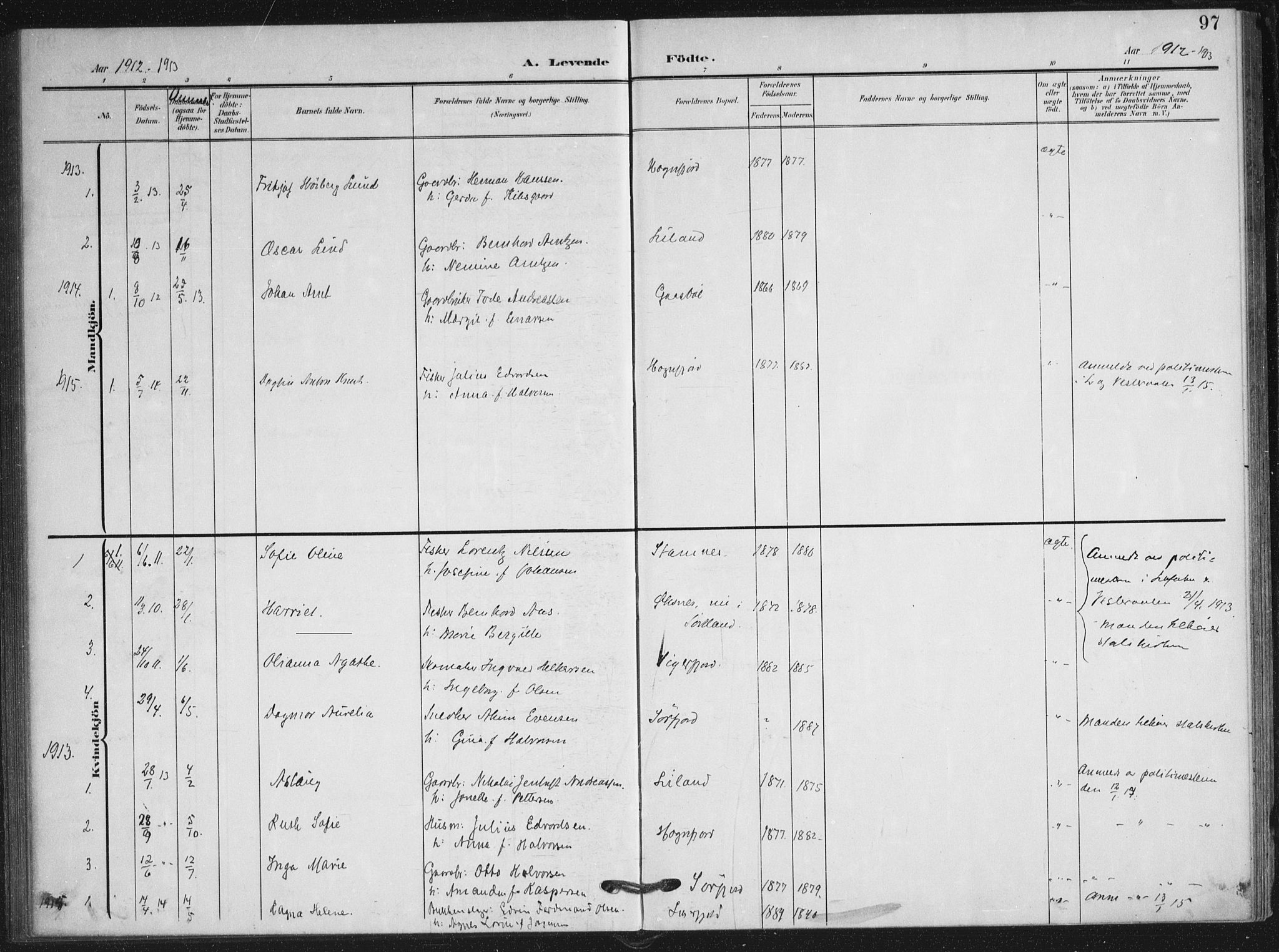 Ministerialprotokoller, klokkerbøker og fødselsregistre - Nordland, AV/SAT-A-1459/895/L1373: Ministerialbok nr. 895A08, 1905-1915, s. 97