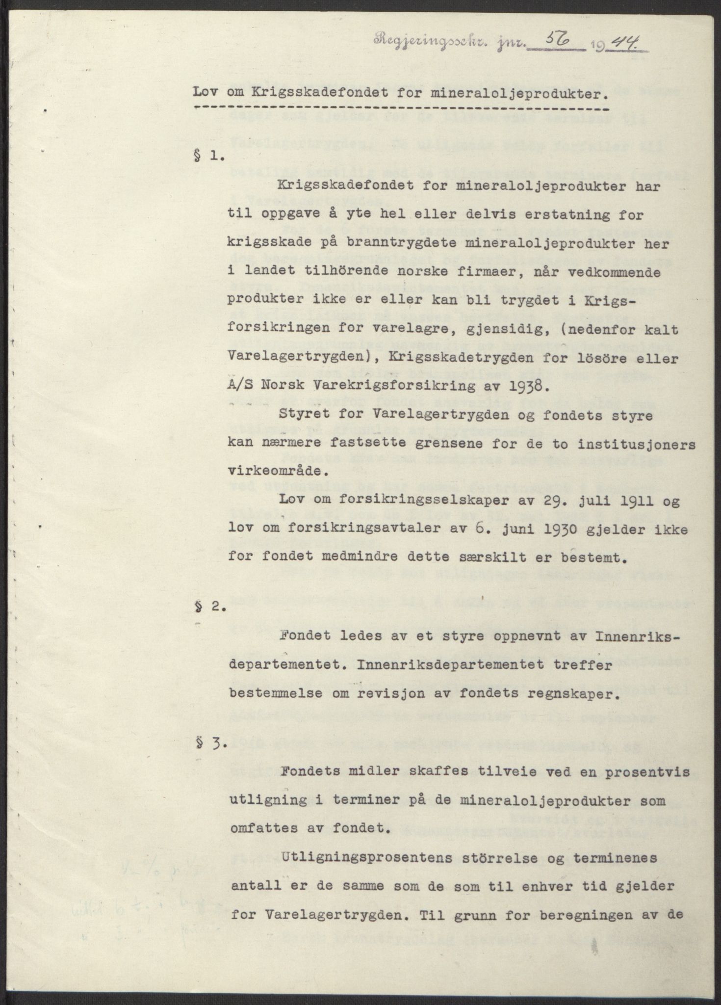 NS-administrasjonen 1940-1945 (Statsrådsekretariatet, de kommisariske statsråder mm), AV/RA-S-4279/D/Db/L0100: Lover, 1944, s. 119