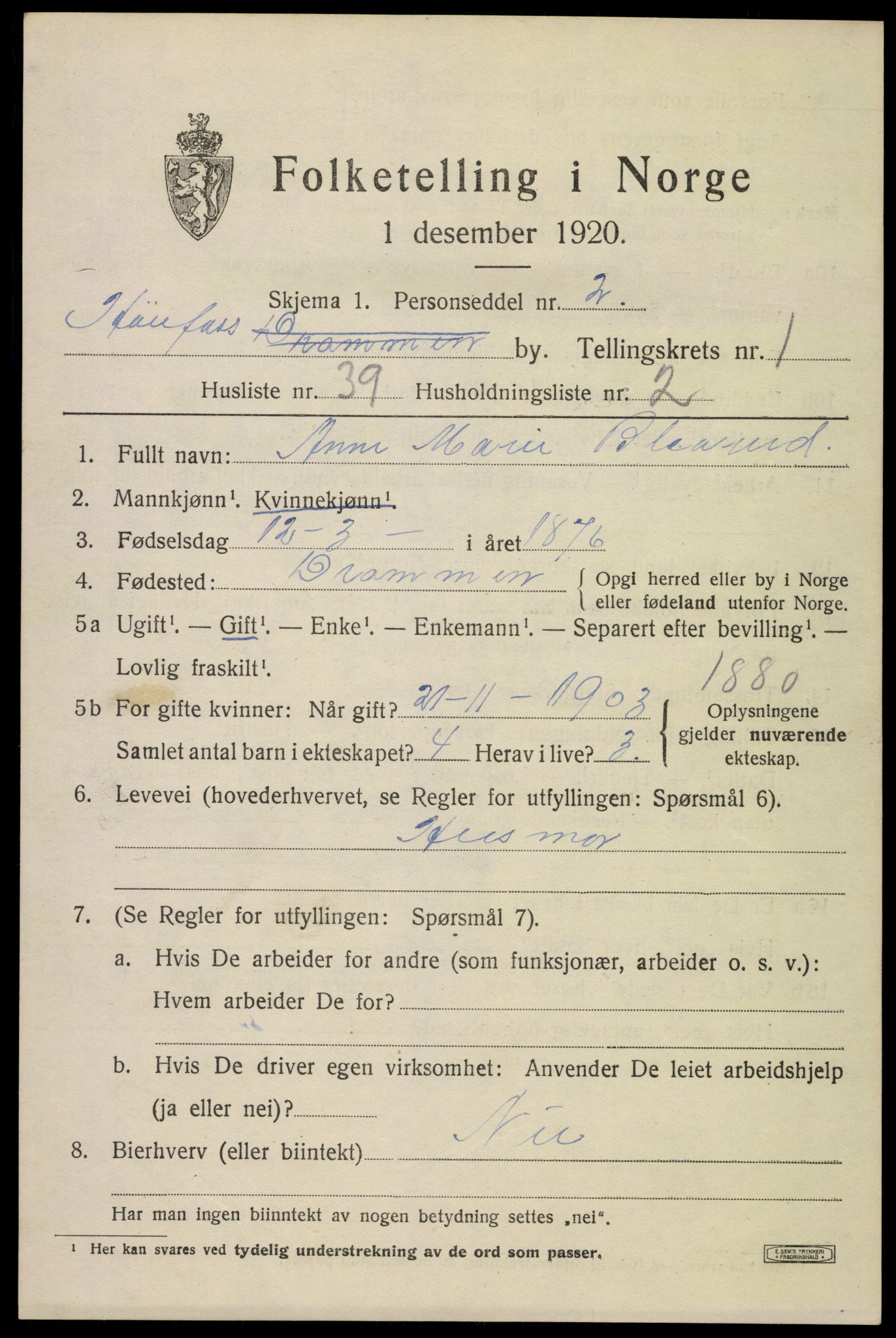 SAKO, Folketelling 1920 for 0601 Hønefoss kjøpstad, 1920, s. 3060