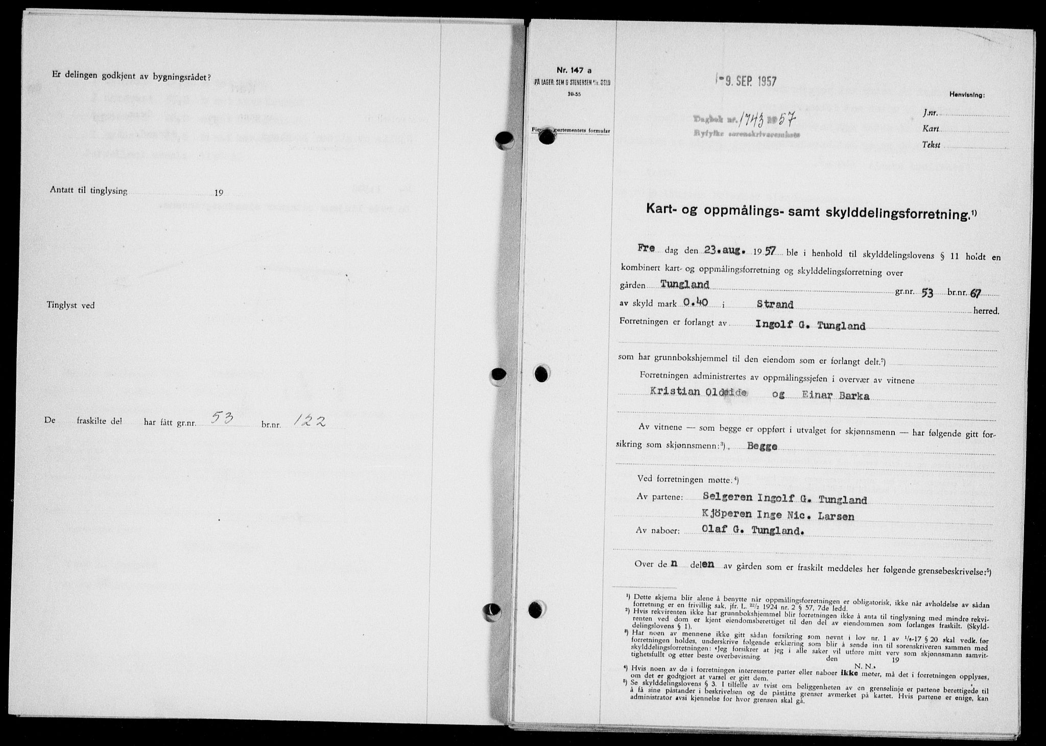 Ryfylke tingrett, SAST/A-100055/001/II/IIB/L0139: Pantebok nr. 118, 1957-1957, Dagboknr: 1743/1957