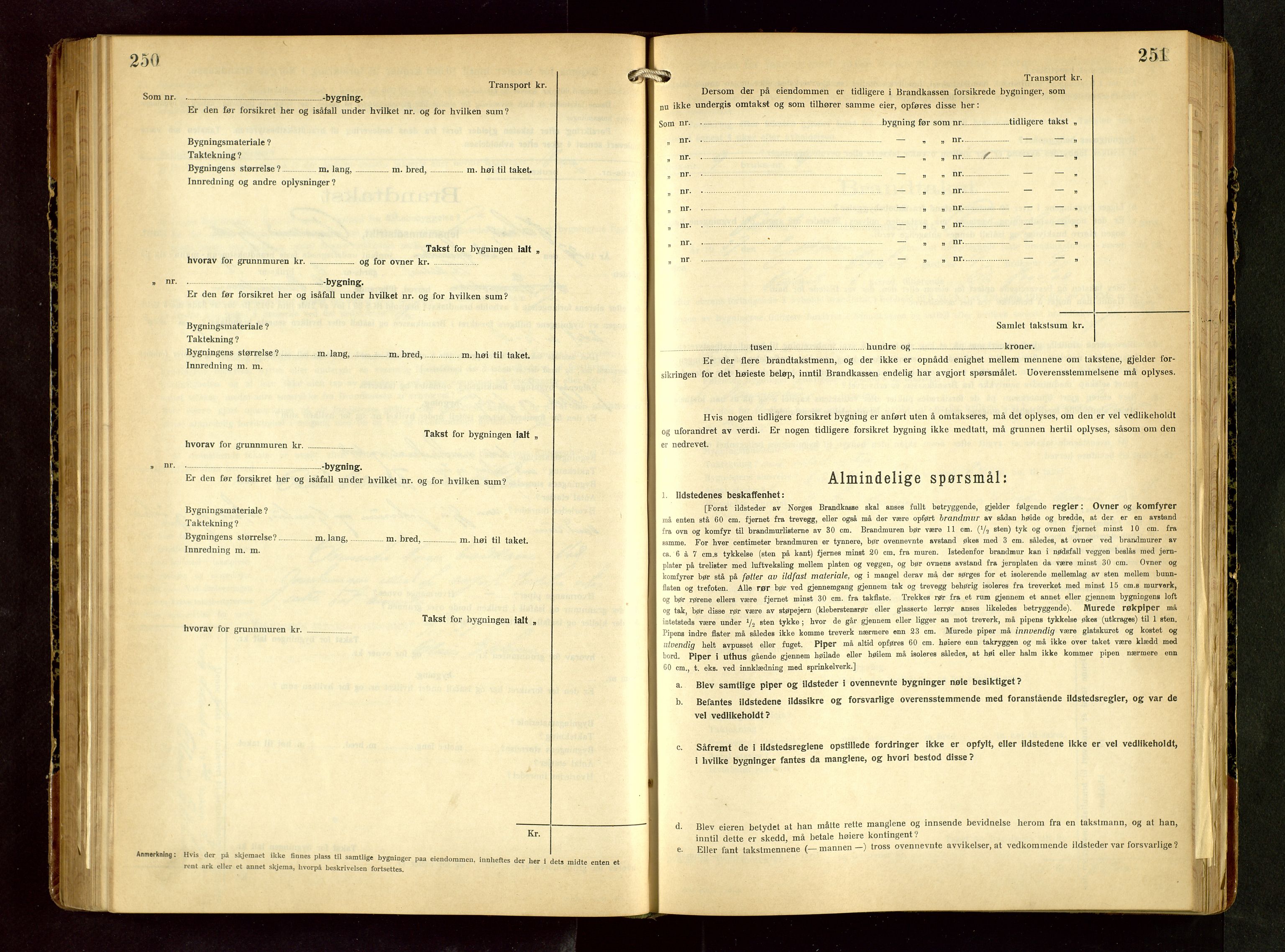 Håland lensmannskontor, SAST/A-100100/Gob/L0008: Branntakstprotokoll - skjematakst. Register i boken., 1925-1930, s. 250-251