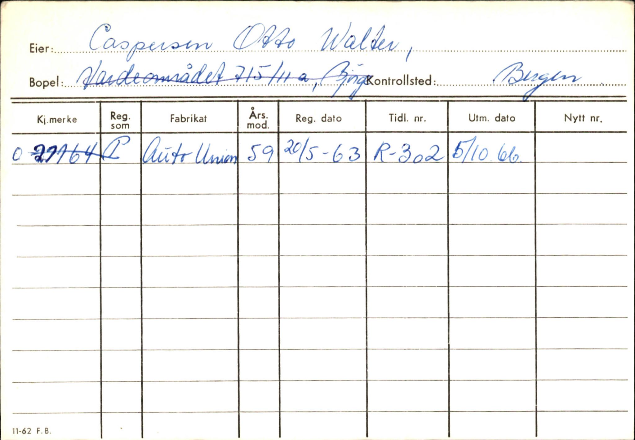Statens vegvesen, Hordaland vegkontor, AV/SAB-A-5201/2/Hb/L0006: O-eierkort C-D, 1920-1971, s. 9