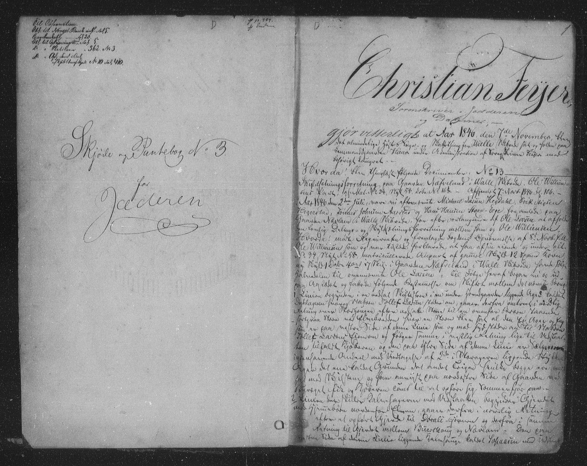 Jæren og Dalane sorenskriveri, SAST/A-100306/4/41/41BB/L0003: Pantebok nr. 3, 1846-1850, s. 1