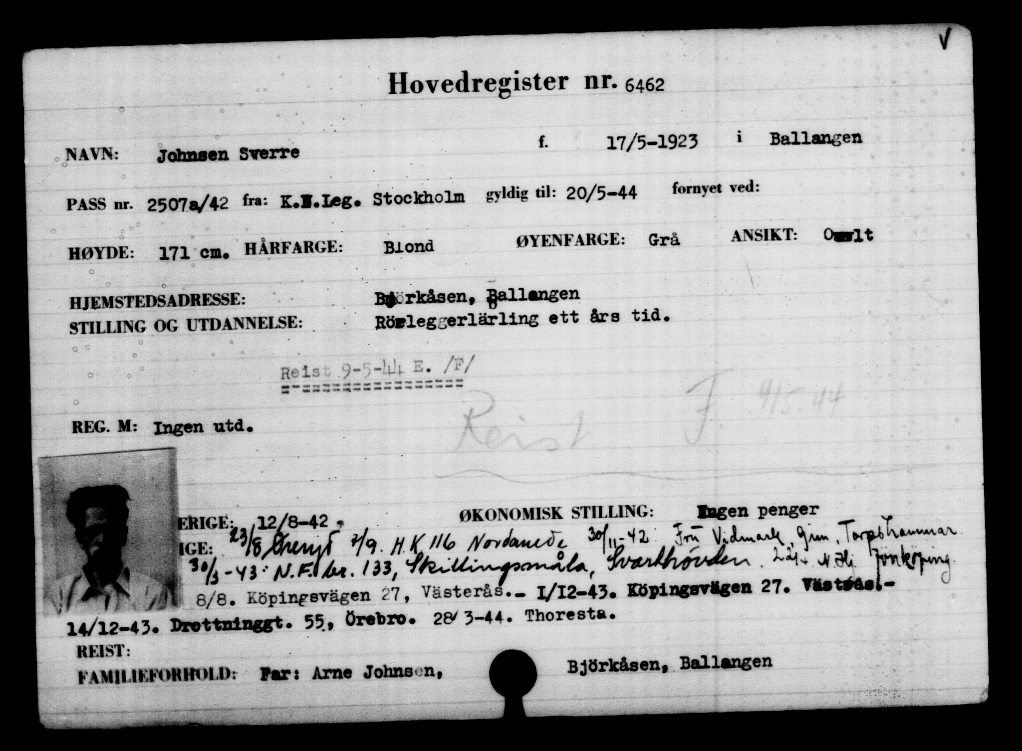 Utenriksstasjonene, Legasjonen i Stockholm, Flyktningkontoret, AV/RA-S-6753/V/Va/L0004: Kjesäterkartoteket, flyktninger med registreringsnr. 3496-6610, 1940-1945, s. 3513