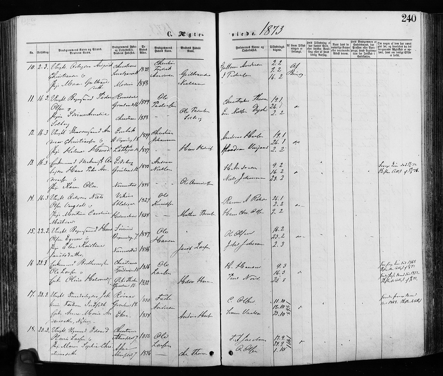 Grønland prestekontor Kirkebøker, SAO/A-10848/F/Fa/L0005: Ministerialbok nr. 5, 1869-1880, s. 240