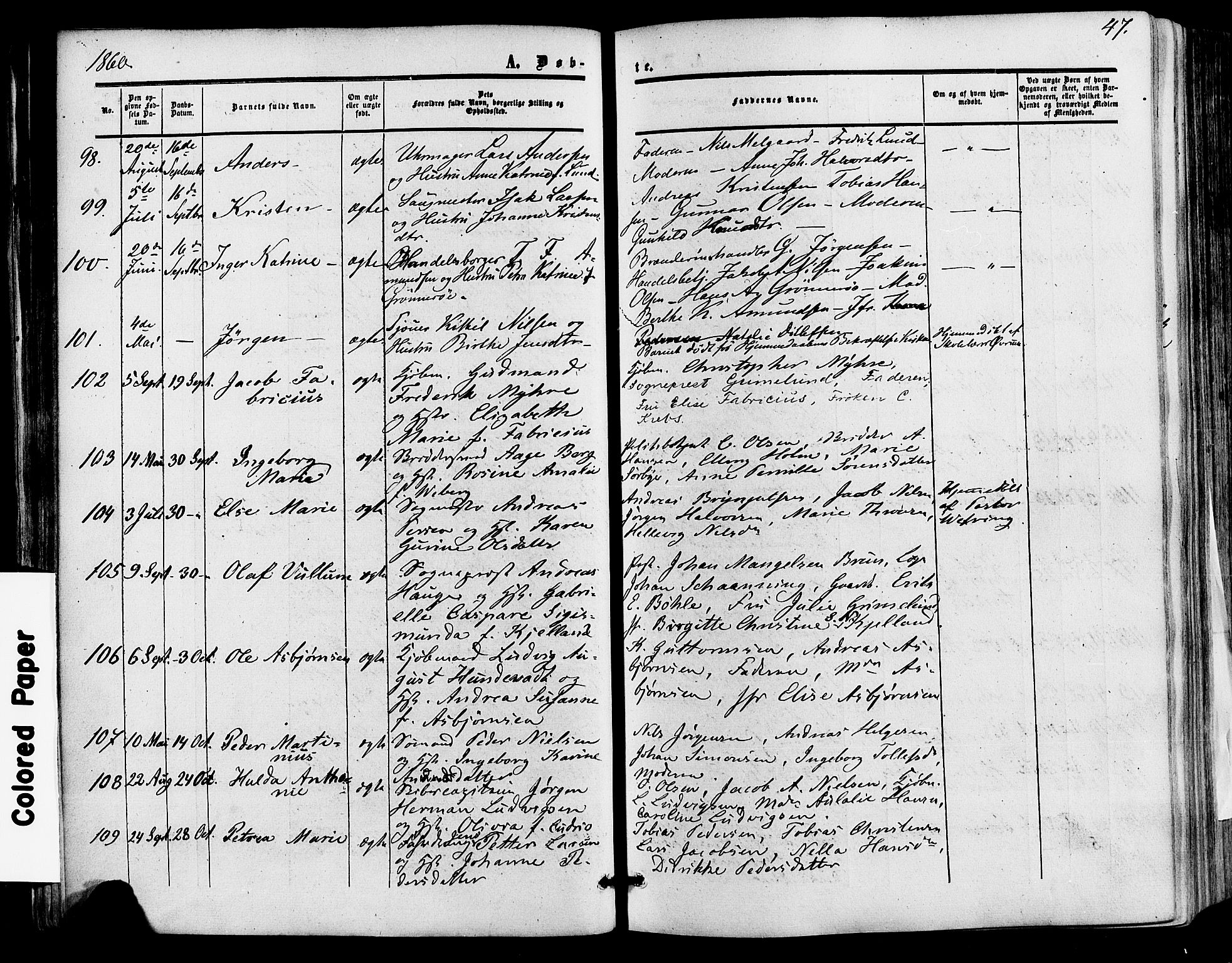 Skien kirkebøker, AV/SAKO-A-302/F/Fa/L0007: Ministerialbok nr. 7, 1856-1865, s. 47