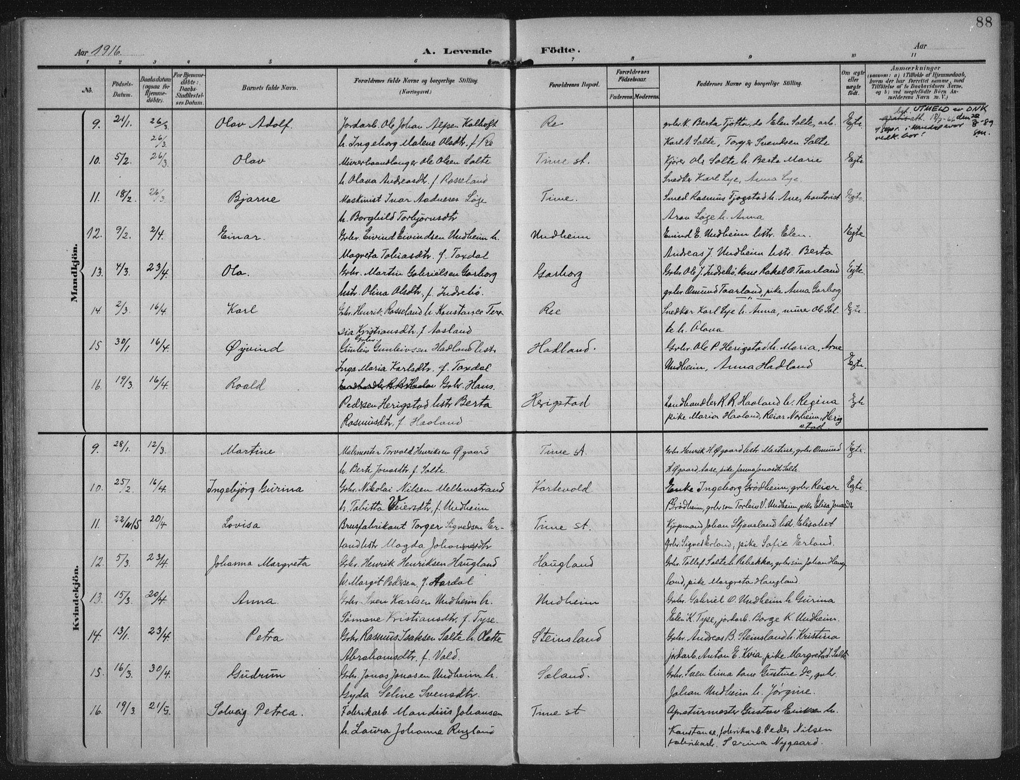 Lye sokneprestkontor, AV/SAST-A-101794/002/A/L0001: Ministerialbok nr. A 12, 1904-1920, s. 88