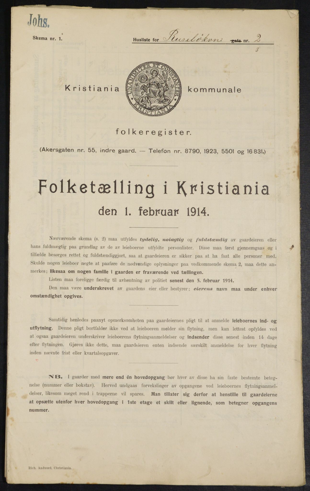 OBA, Kommunal folketelling 1.2.1914 for Kristiania, 1914, s. 84491