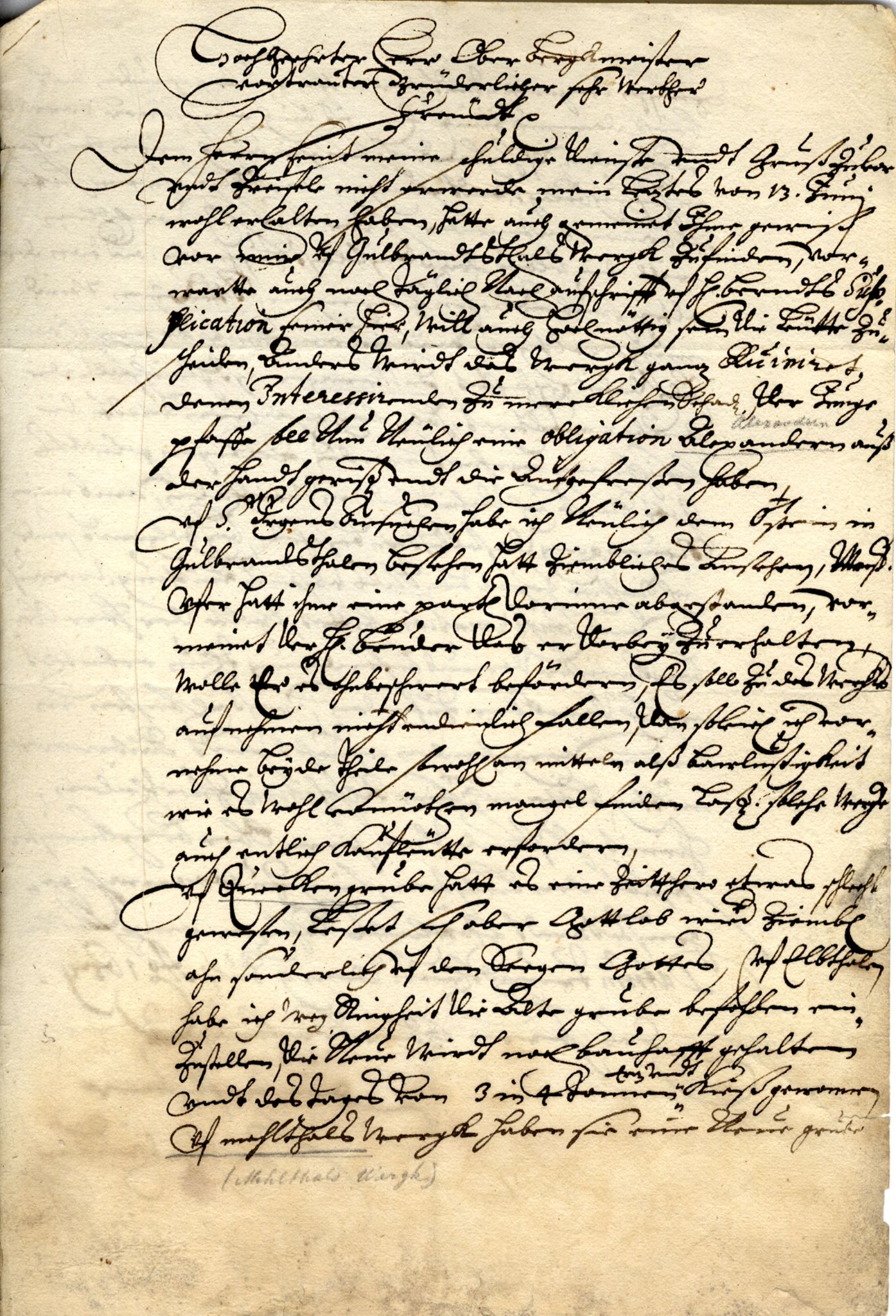 Løkken Kobberverk, MIST/OI-A-6001/D/Da/L0001/0004: Brev og dokumenter / Brev til Oberbergmesteren fra Jacob Matias Tax.1659., 1659, s. 1