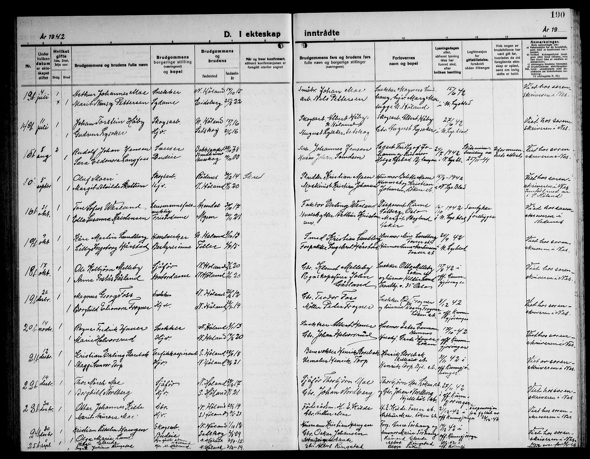 Høland prestekontor Kirkebøker, SAO/A-10346a/G/Ga/L0009: Klokkerbok nr. I 9, 1930-1951, s. 190