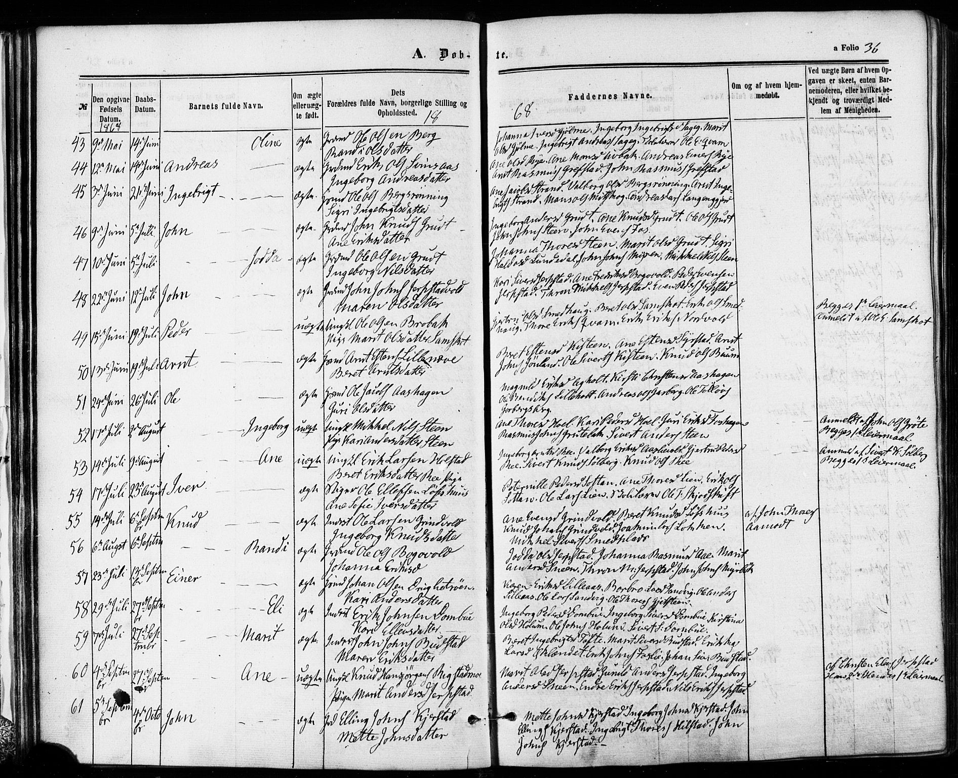 Ministerialprotokoller, klokkerbøker og fødselsregistre - Sør-Trøndelag, AV/SAT-A-1456/672/L0856: Ministerialbok nr. 672A08, 1861-1881, s. 36