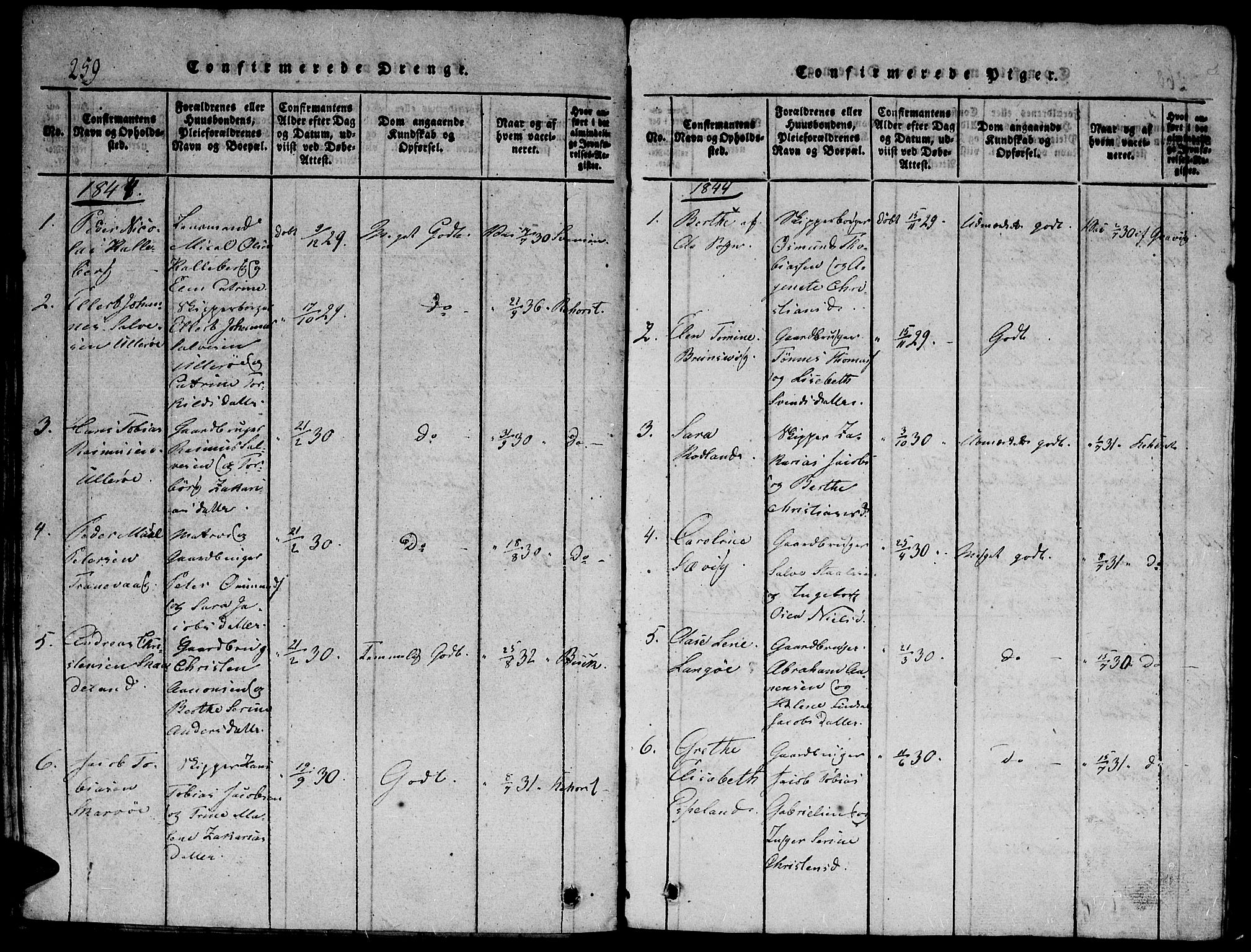 Herad sokneprestkontor, SAK/1111-0018/F/Fb/Fbb/L0001: Klokkerbok nr. B 1, 1815-1852, s. 259