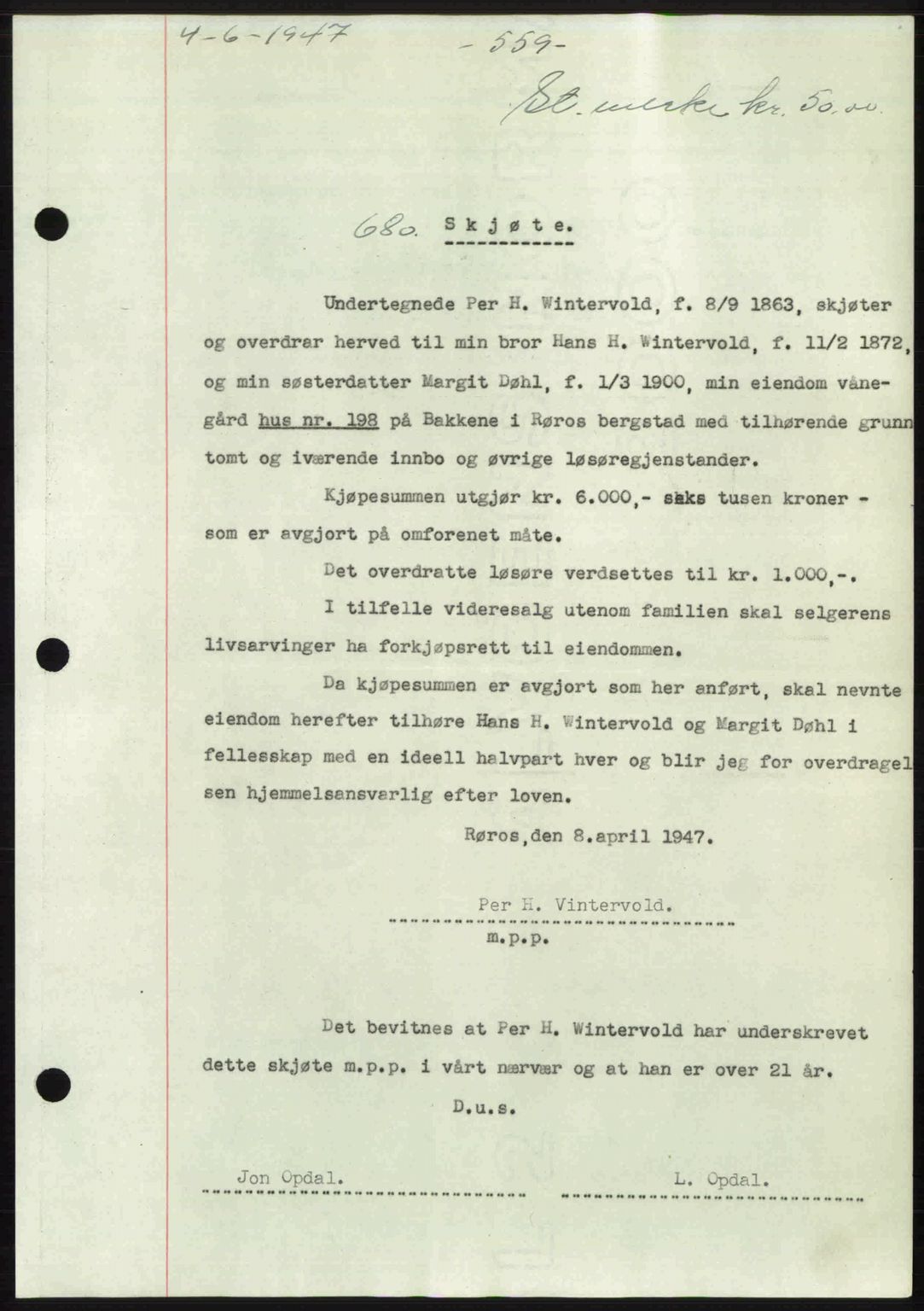 Gauldal sorenskriveri, SAT/A-0014/1/2/2C: Pantebok nr. A3, 1947-1947, Dagboknr: 680/1947