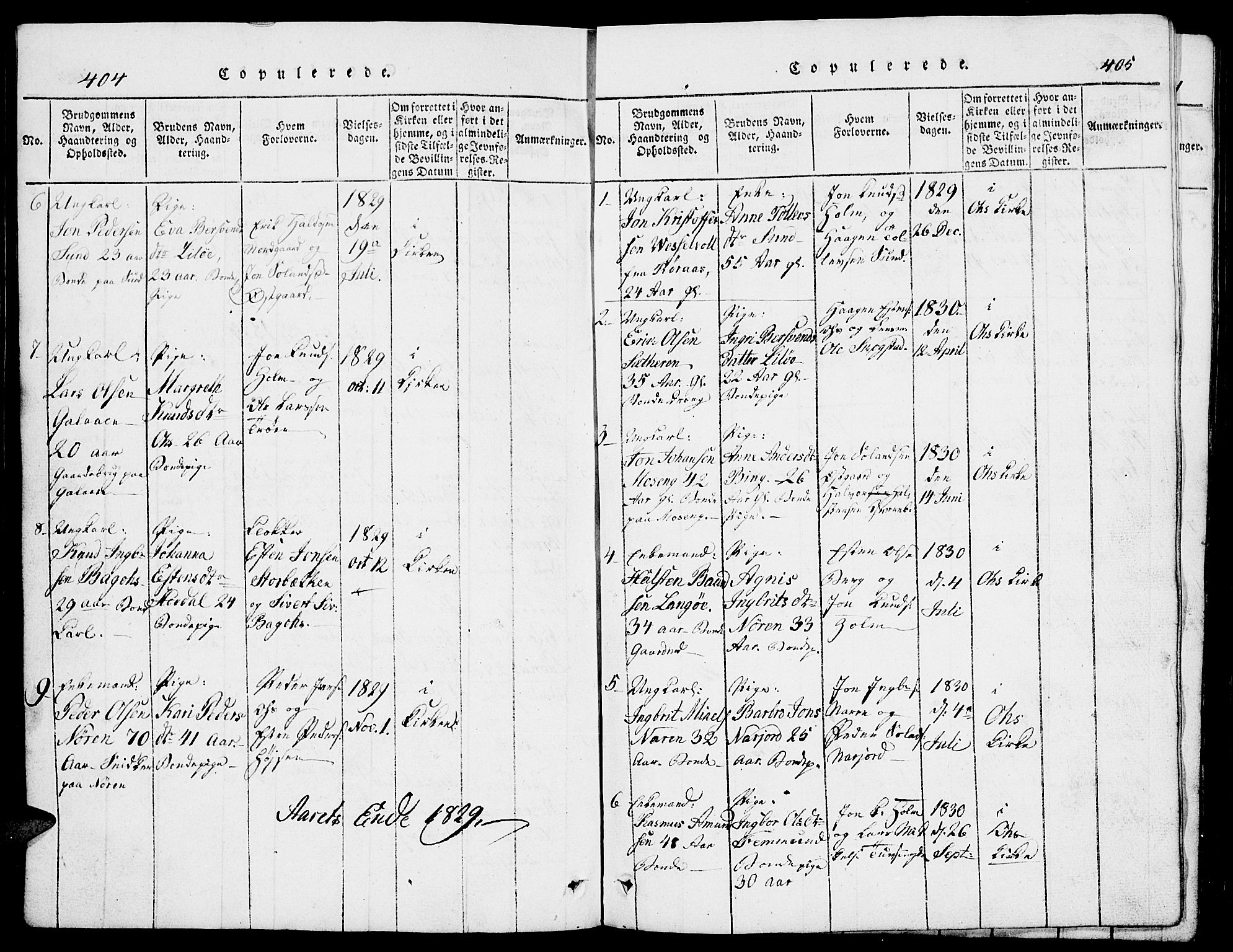 Tolga prestekontor, AV/SAH-PREST-062/L/L0002: Klokkerbok nr. 2, 1815-1844, s. 404-405